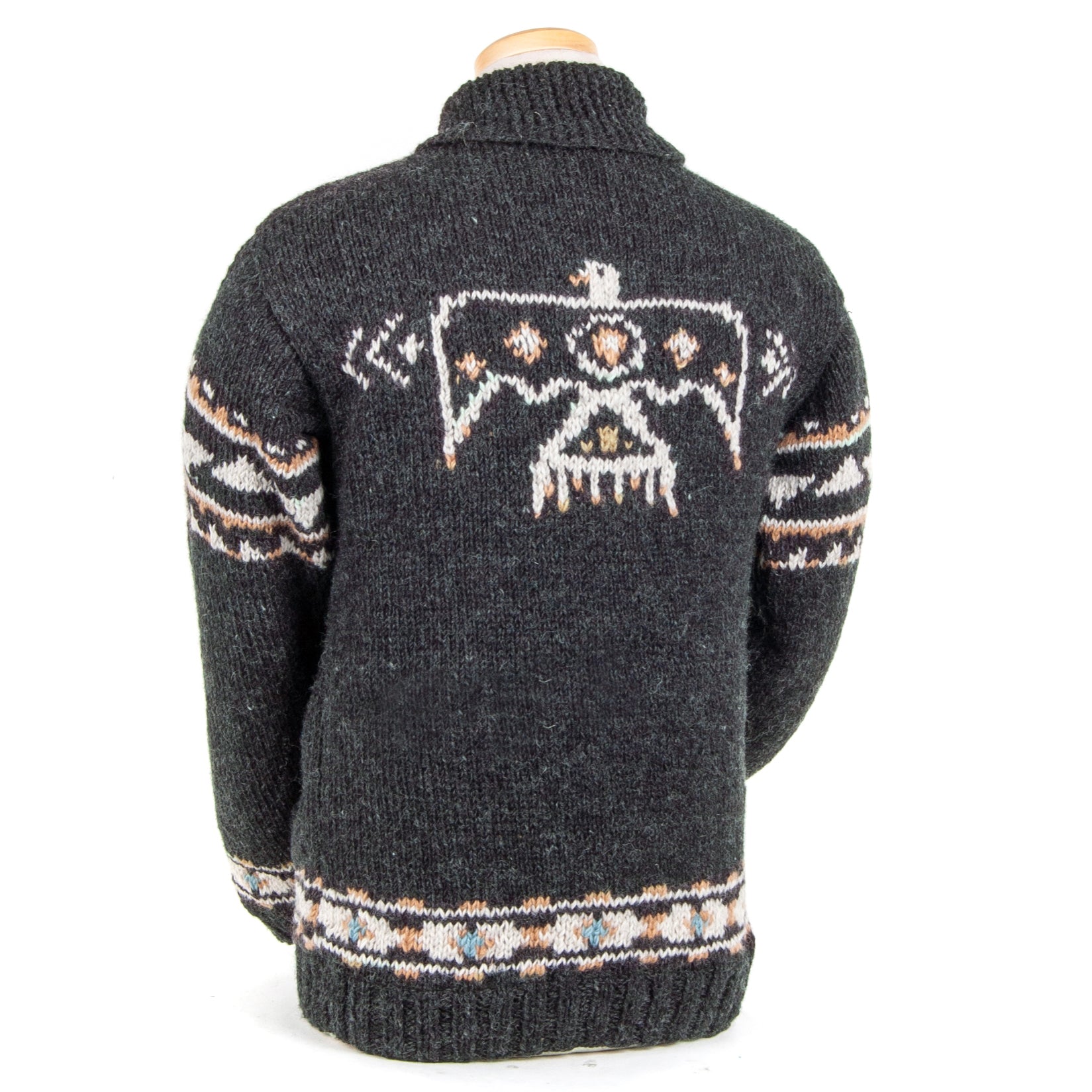 Eagle Men's Sweater/Coat - Cowichan inspired motifs, 100% wool