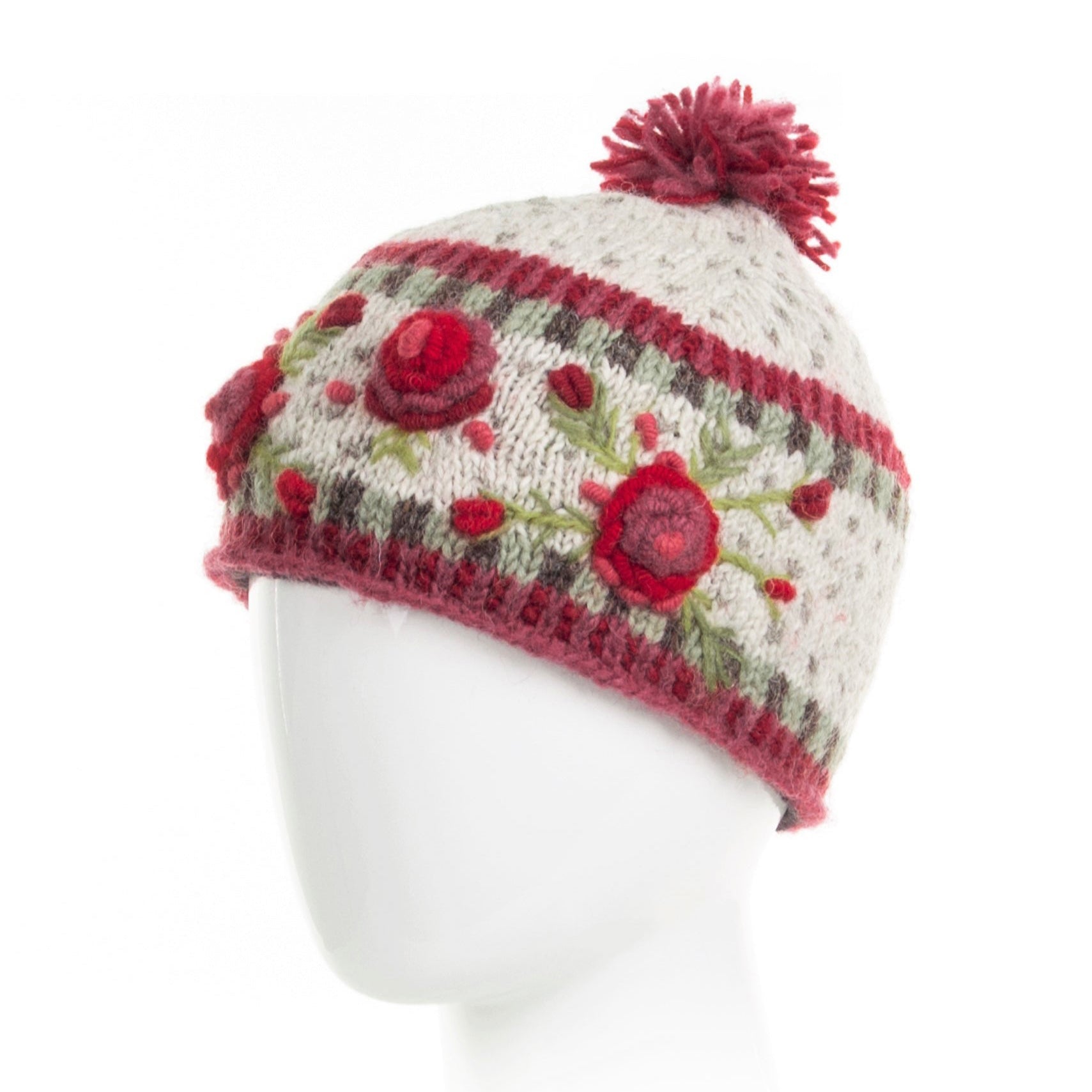 美品 RITSUKOKARITA rich Flower lame beanie Aubrey Beanie - Wool Floral Knit Winter Hat with Two-Tone Pompom