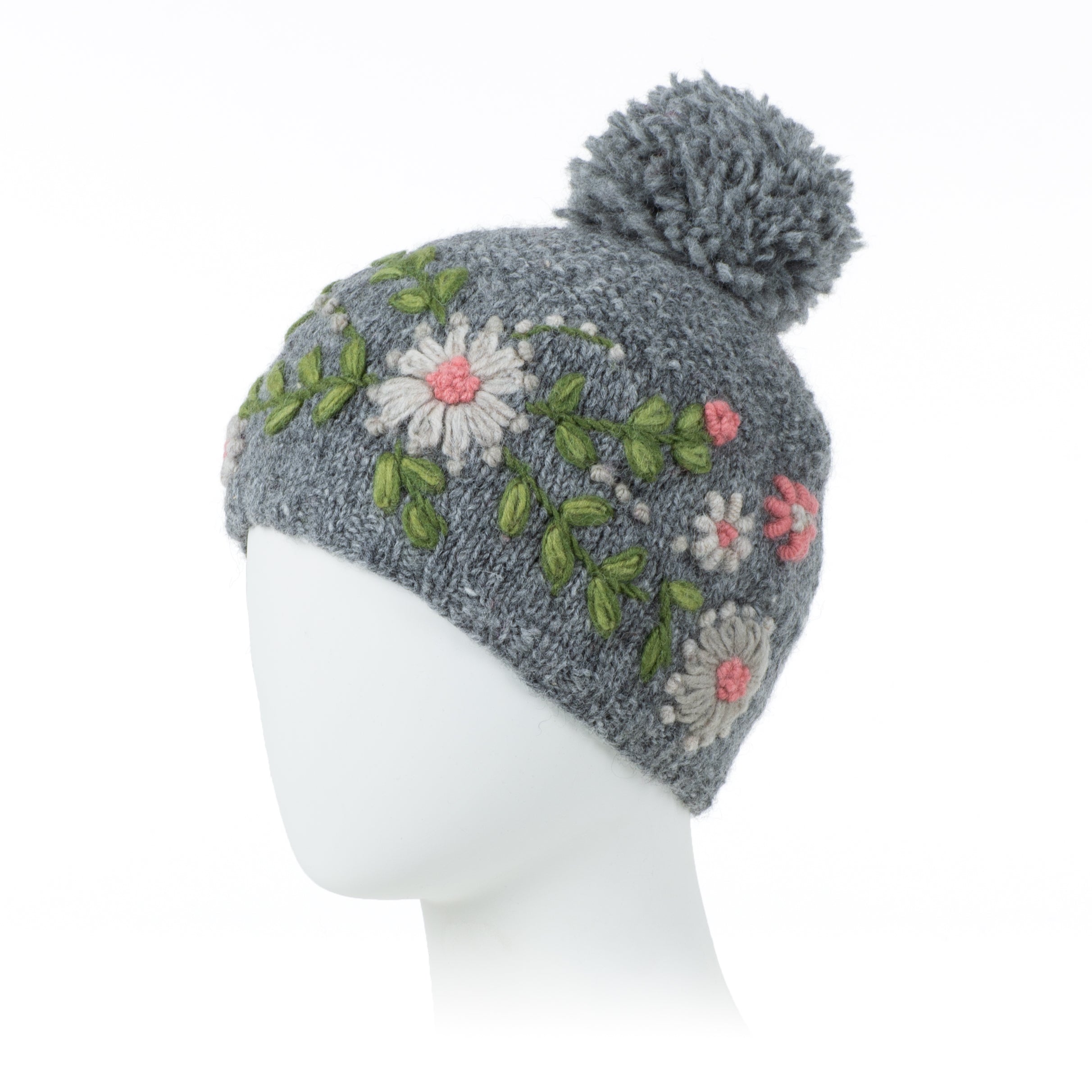 Olivia Beanie – Hand-Embroidered Wool Hat with Fleece-Lined