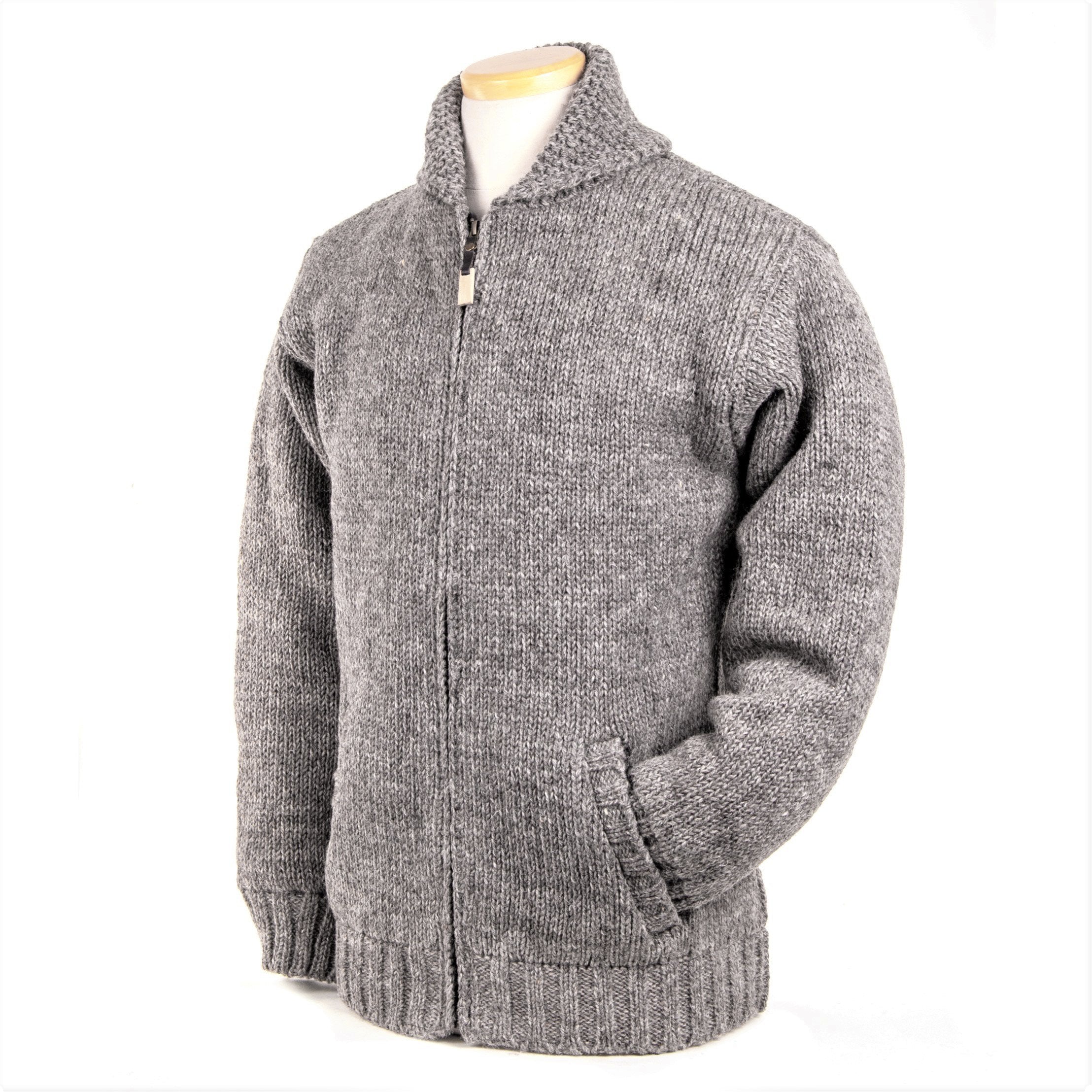 Lodge Hand Crafted Wool Sweater – Shawl Collar Zip Jacket – Lost