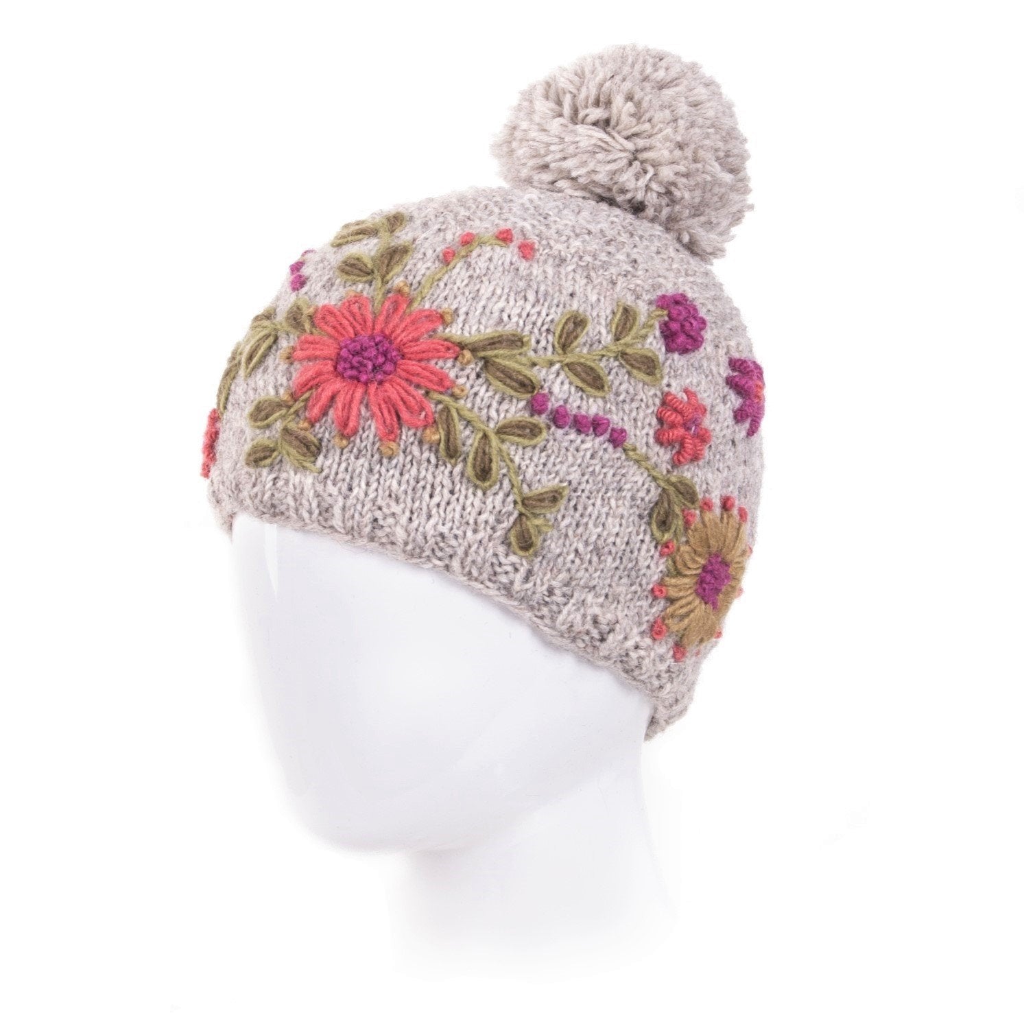Olivia Beanie – Hand-Embroidered Wool Hat with Fleece-Lined