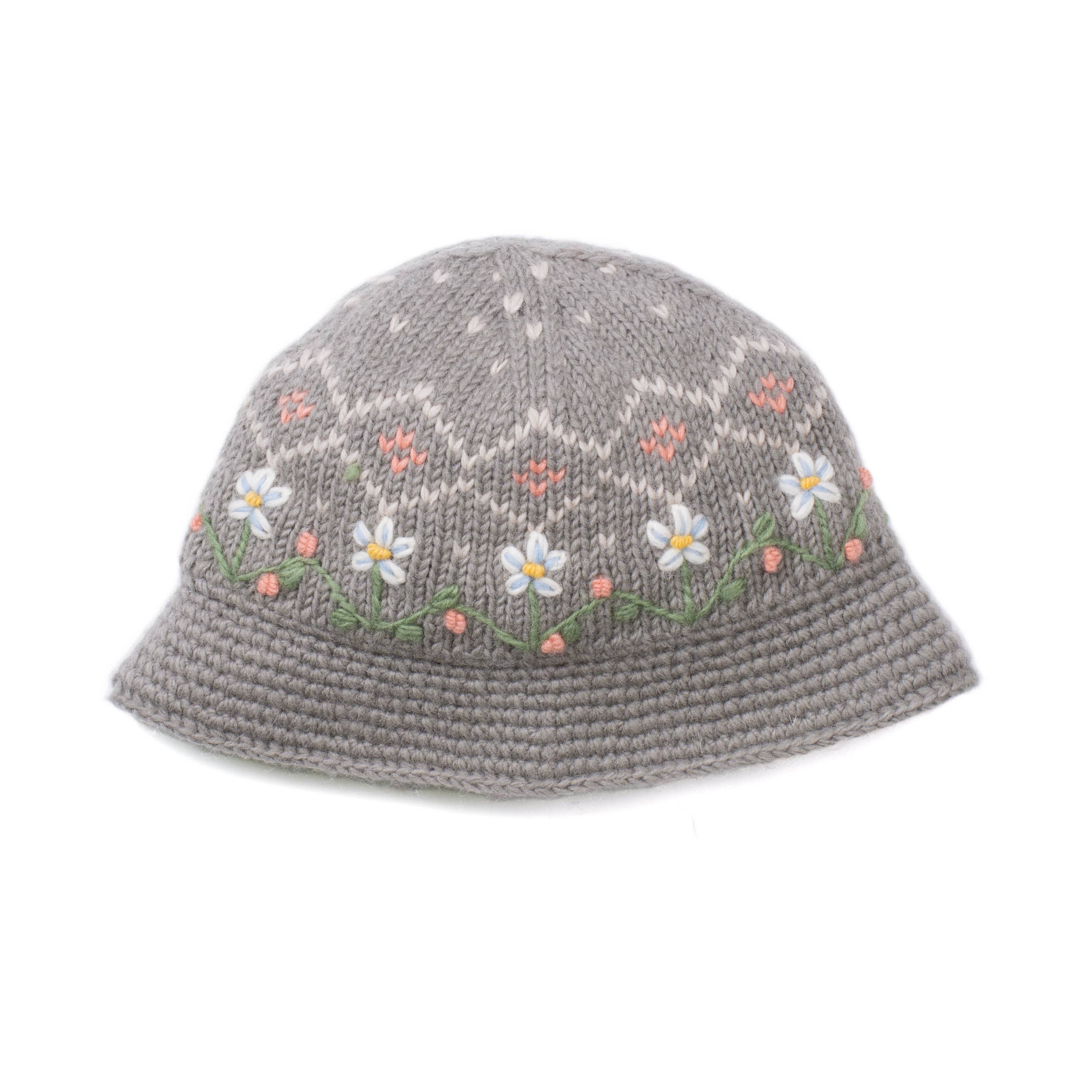 Emma Embroidered Wool Bucket Hat with Crochet Brim