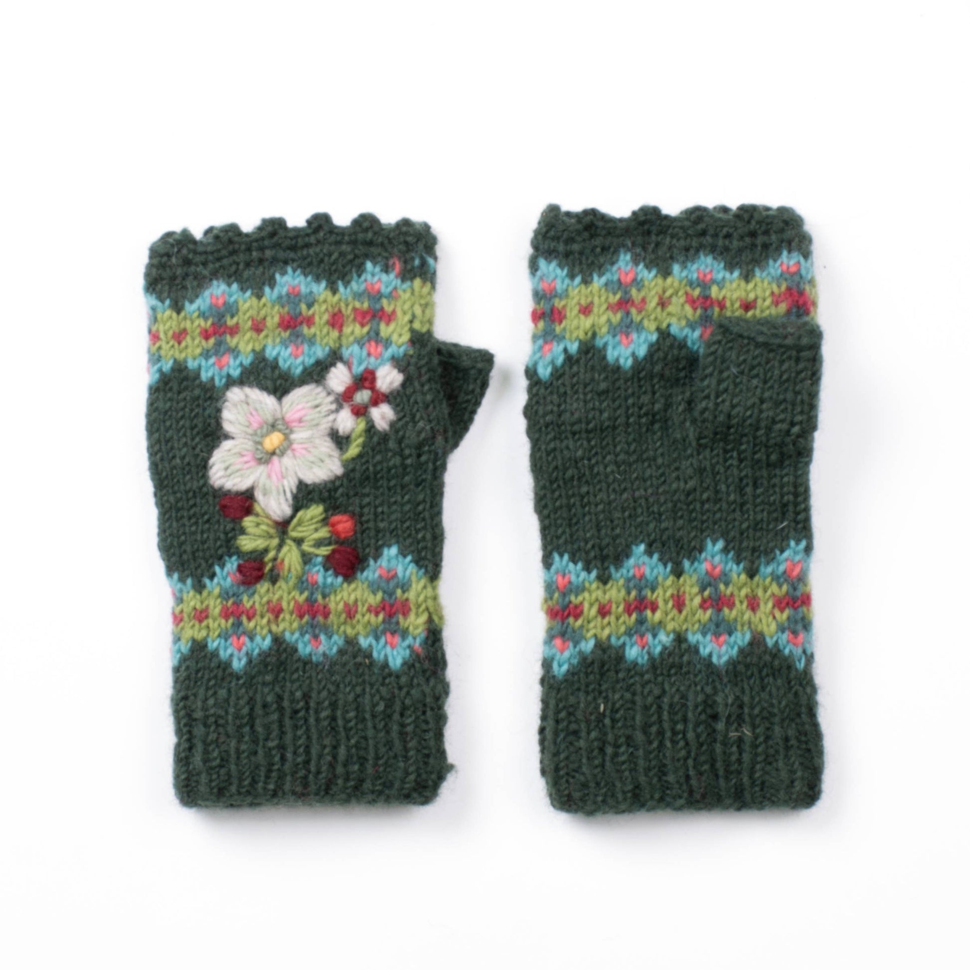 Wildflower Embroidered Wool Handwarmers