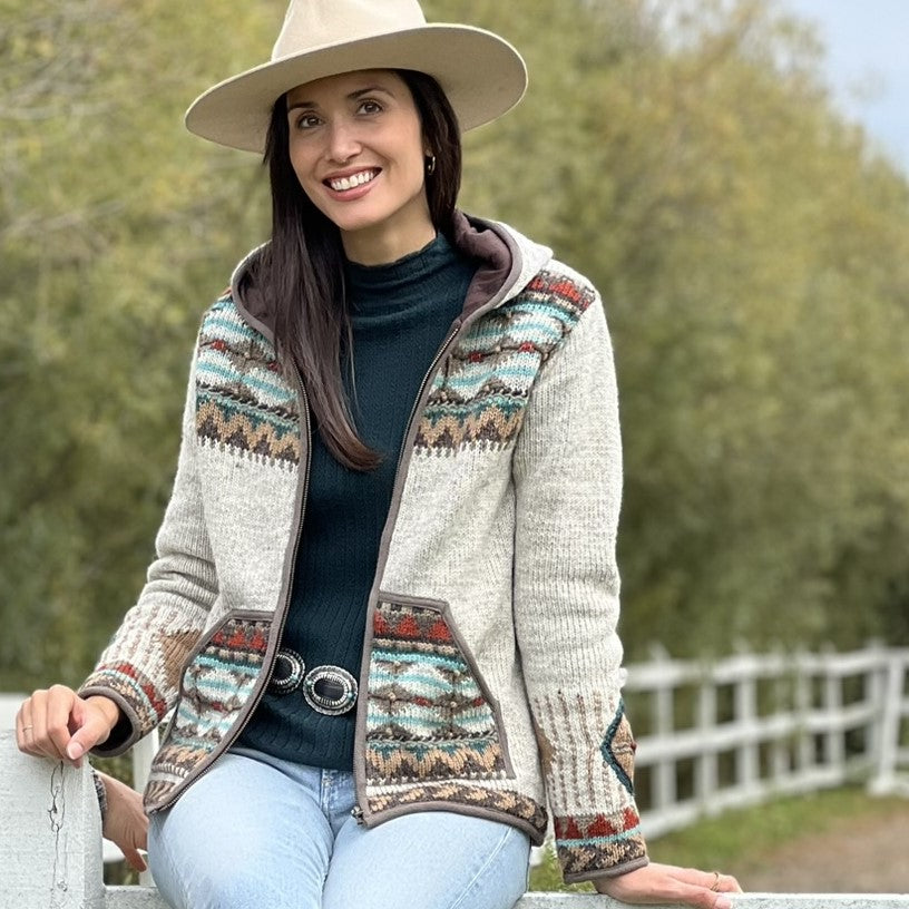 Dakotah Wool Sweater - Western Knit with Hood & Zip – Lost