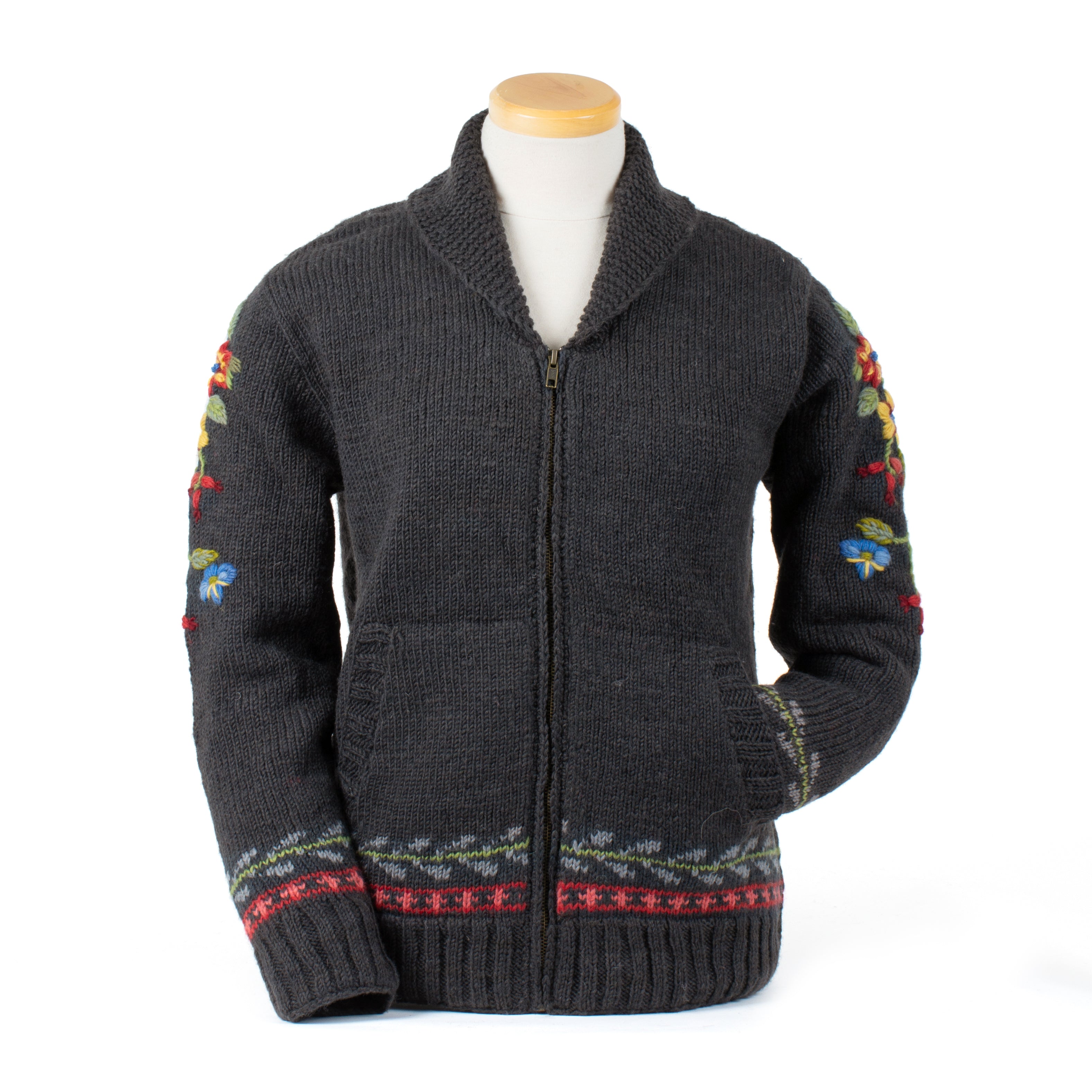 Hartley Sweater/Coat - Floral Deer Motif, Hand-Embroidered Details