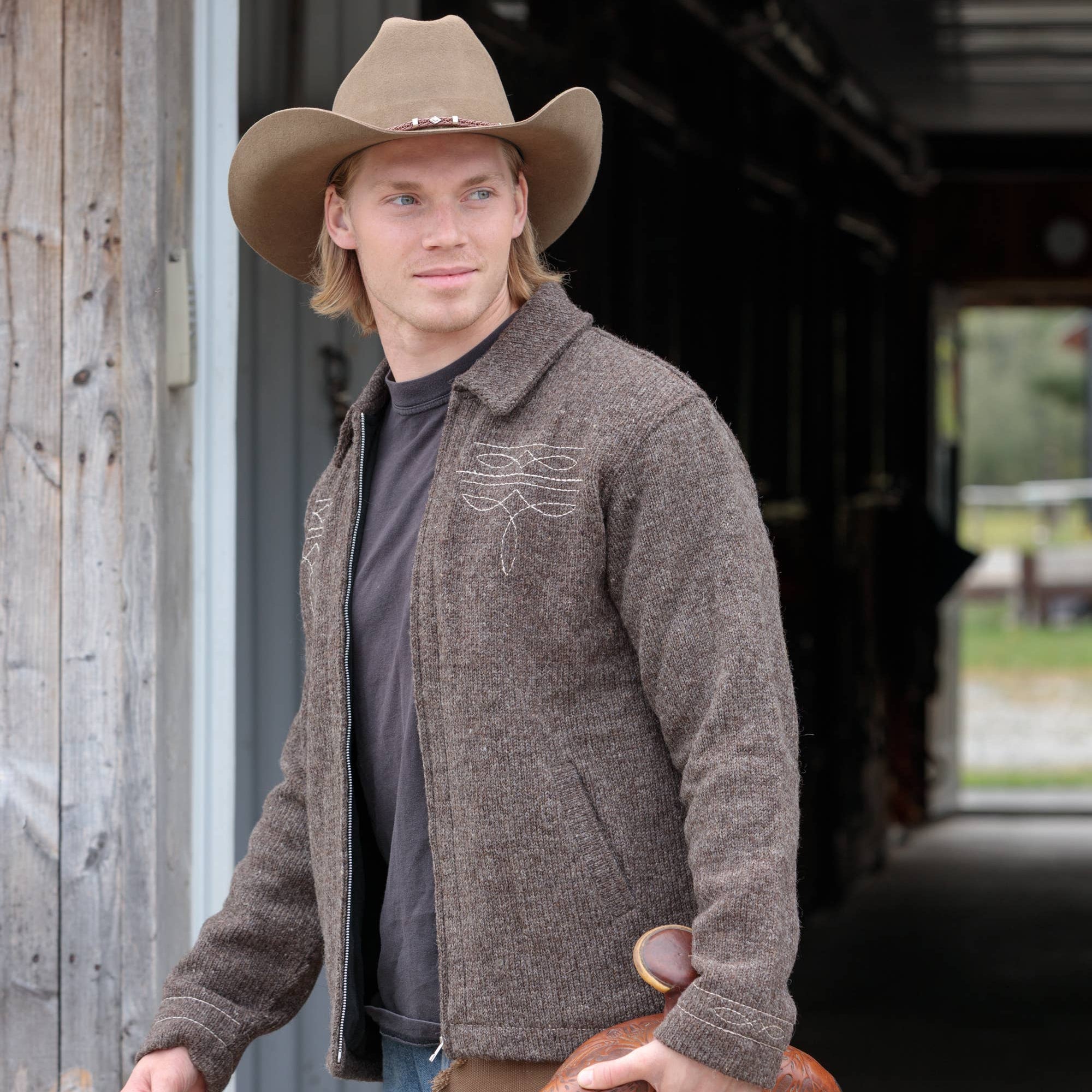 Rider Wool Zip Jacket with Boot Stitch Detail