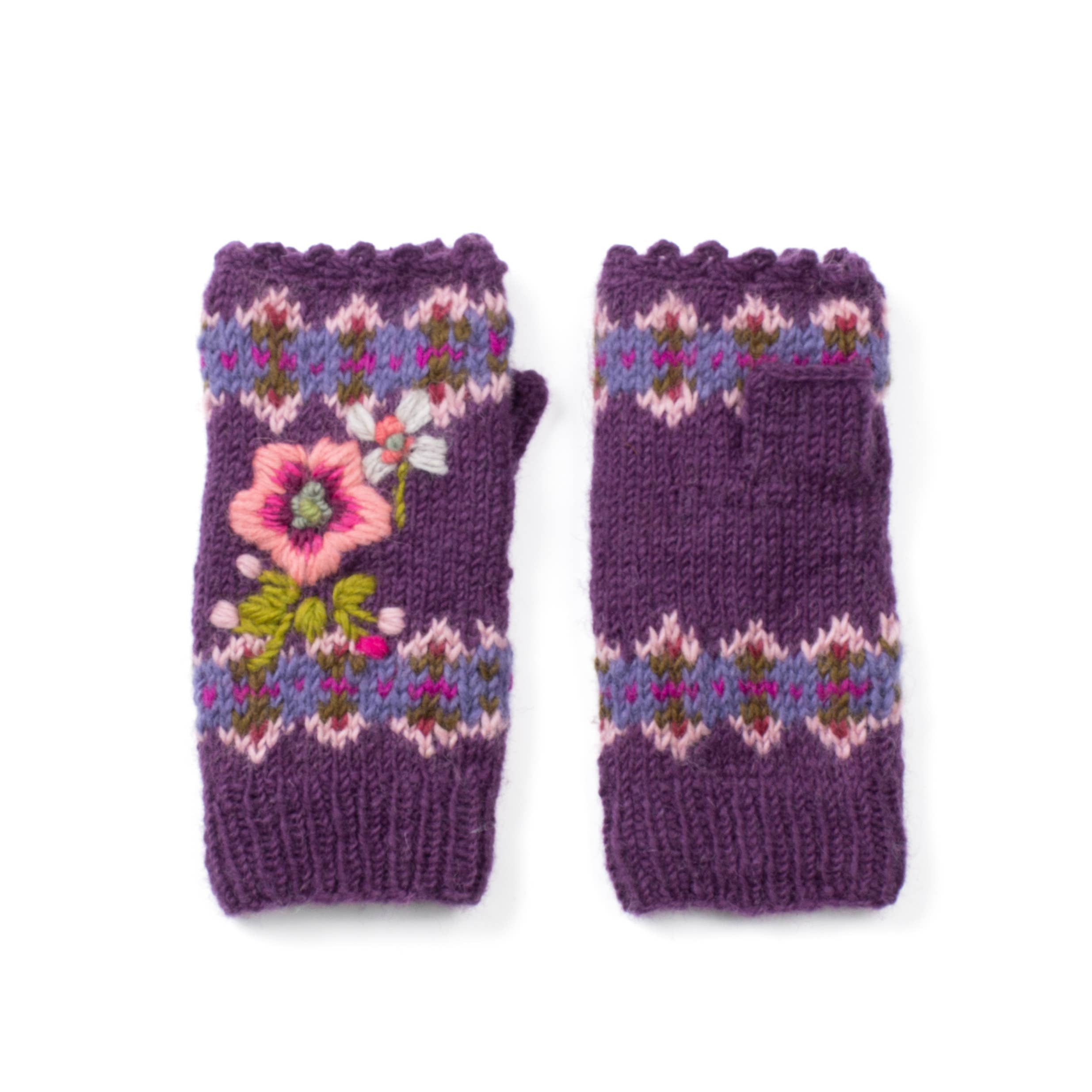 Wildflower Embroidered Wool Handwarmers