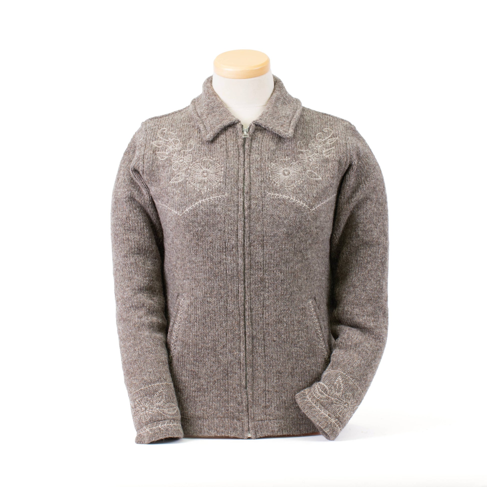 Faith Floral Stitch Wool Zip Sweater