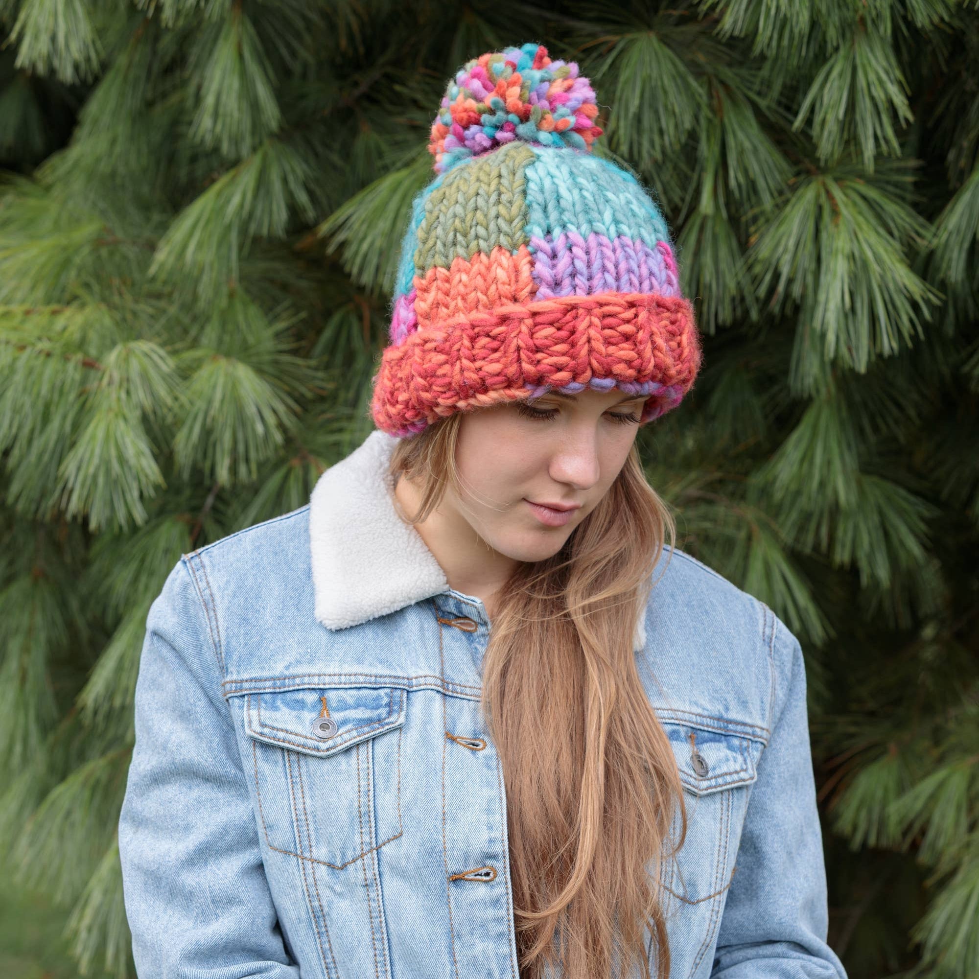 Sloane Chunky Knit Wool Hat with Pom