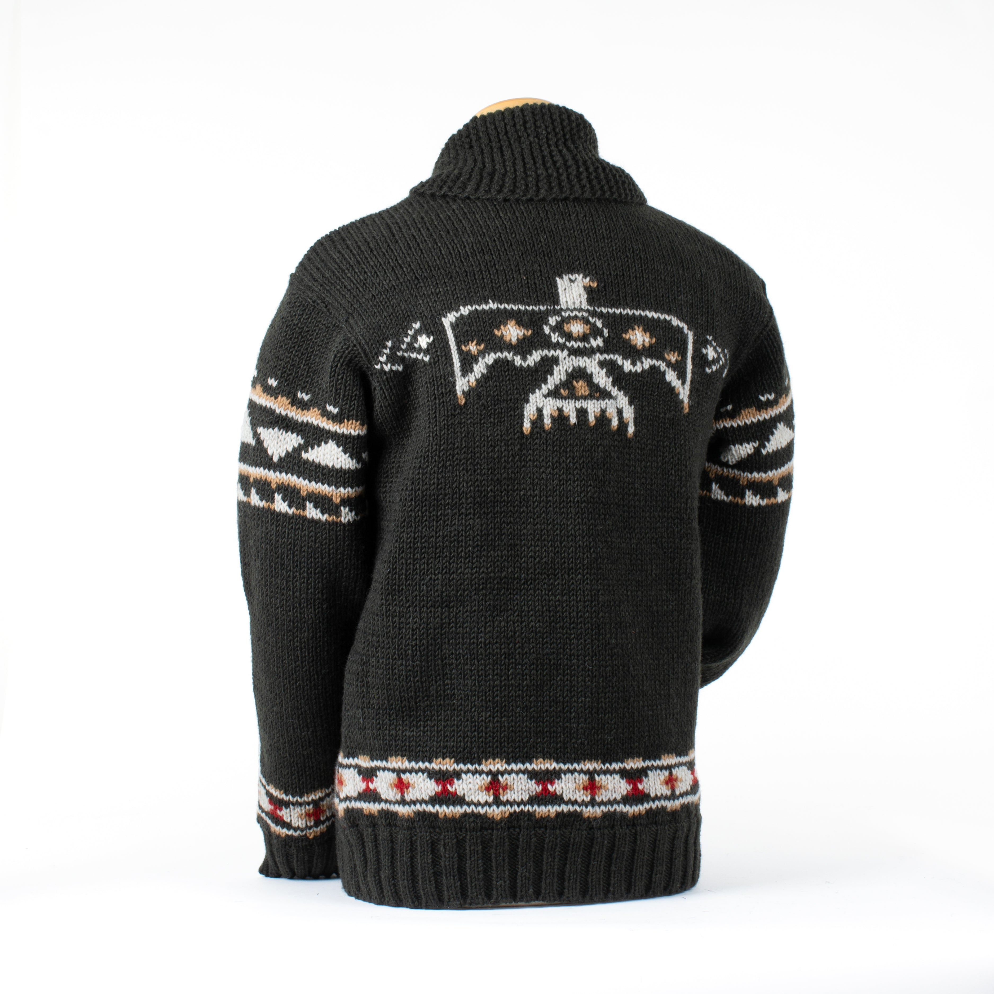 Eagle Men's Sweater/Coat - Cowichan inspired motifs, 100% wool