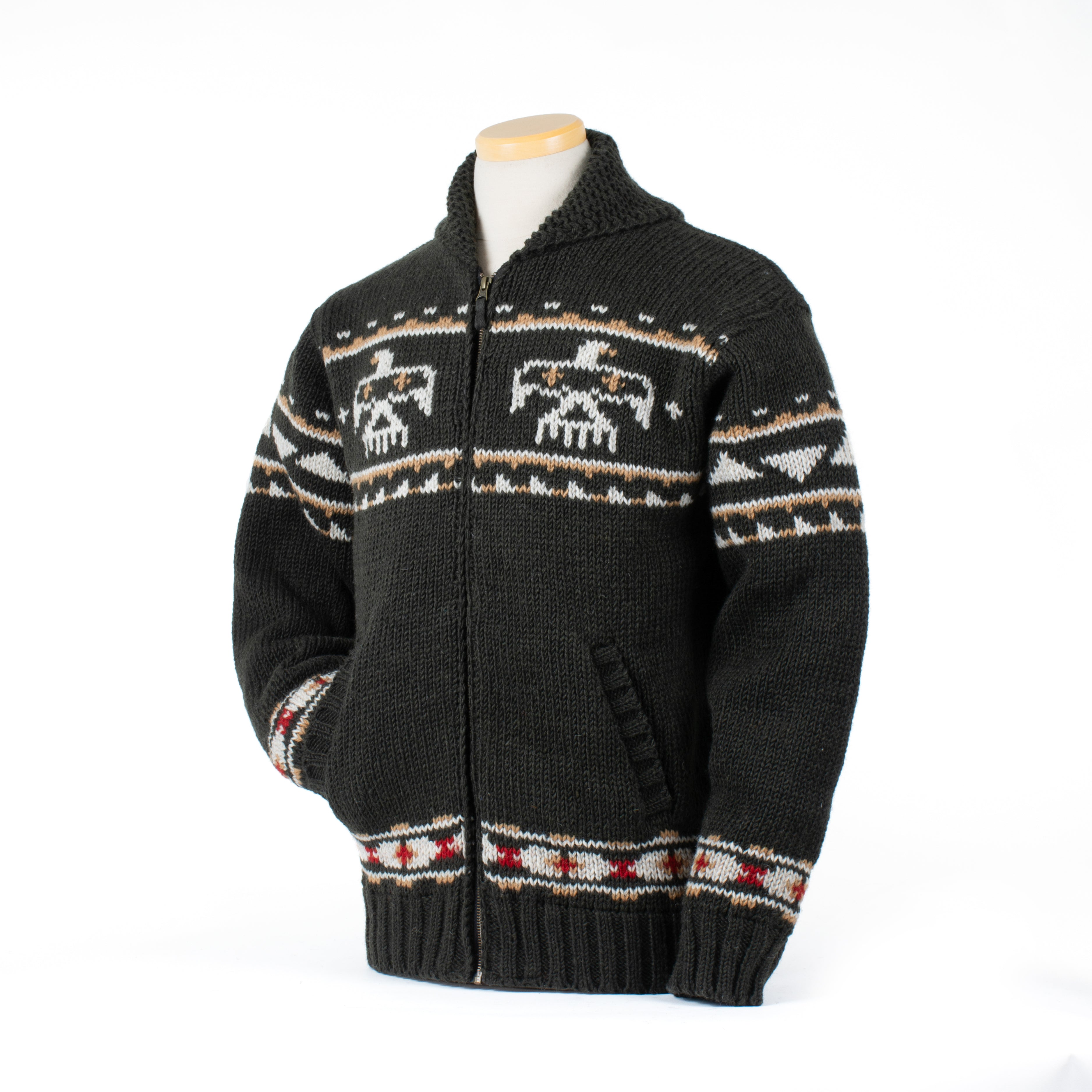 Eagle Men's Sweater/Coat - Cowichan inspired motifs, 100% wool