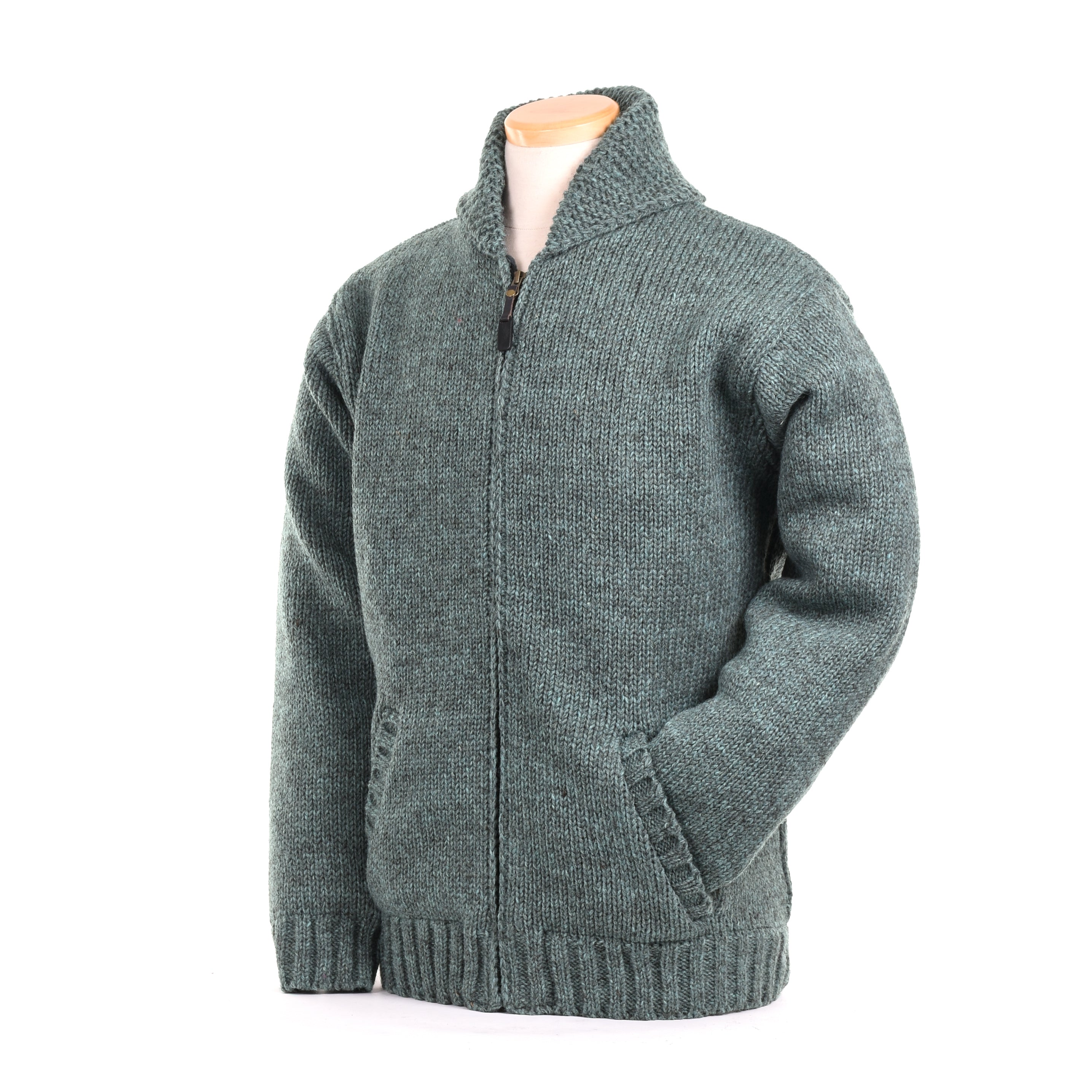 Lodge Hand Crafted Wool Sweater – Shawl Collar Zip Jacket – Lost
