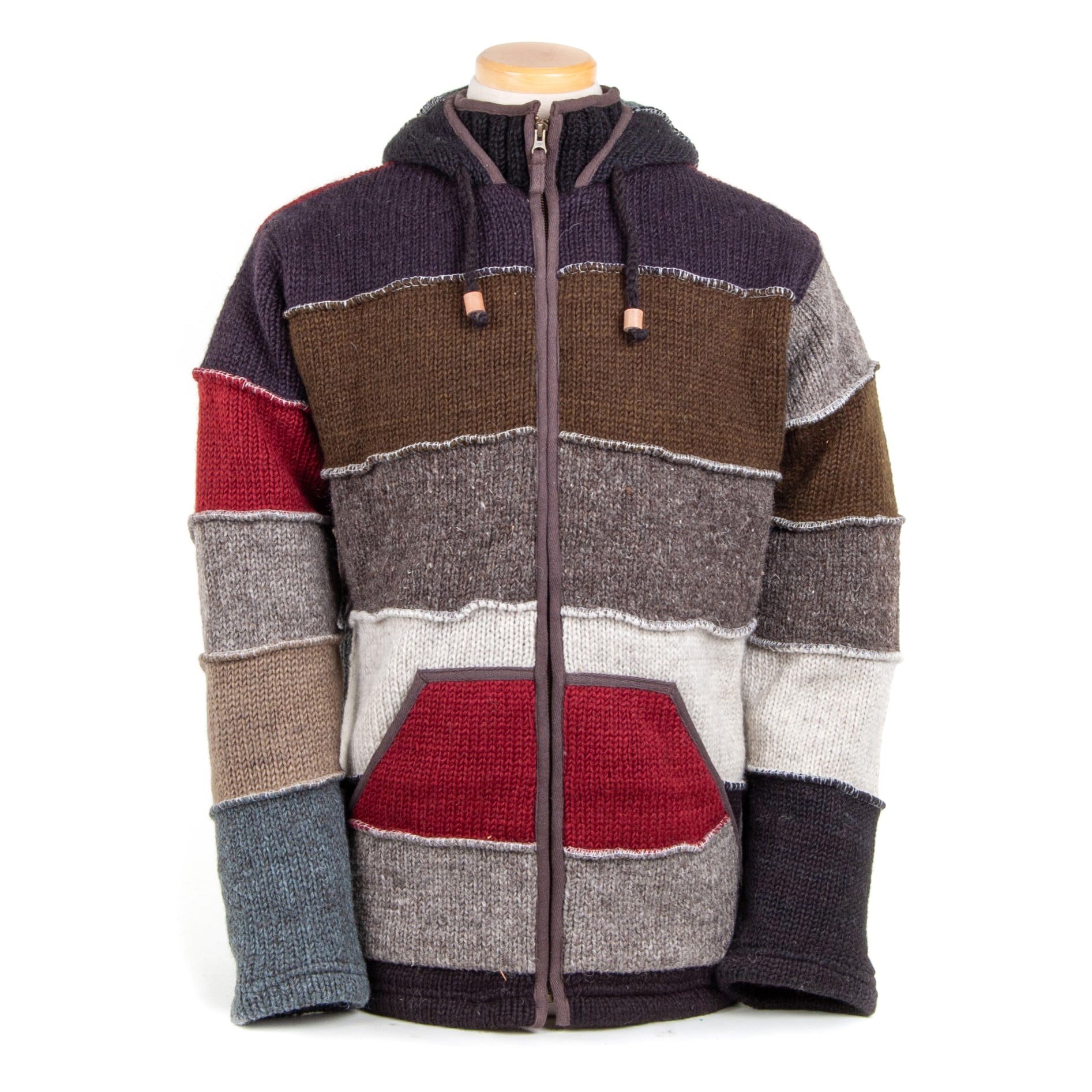 Patchwork Sweater - multicolored 100% wool knit hooded coat – Lost
