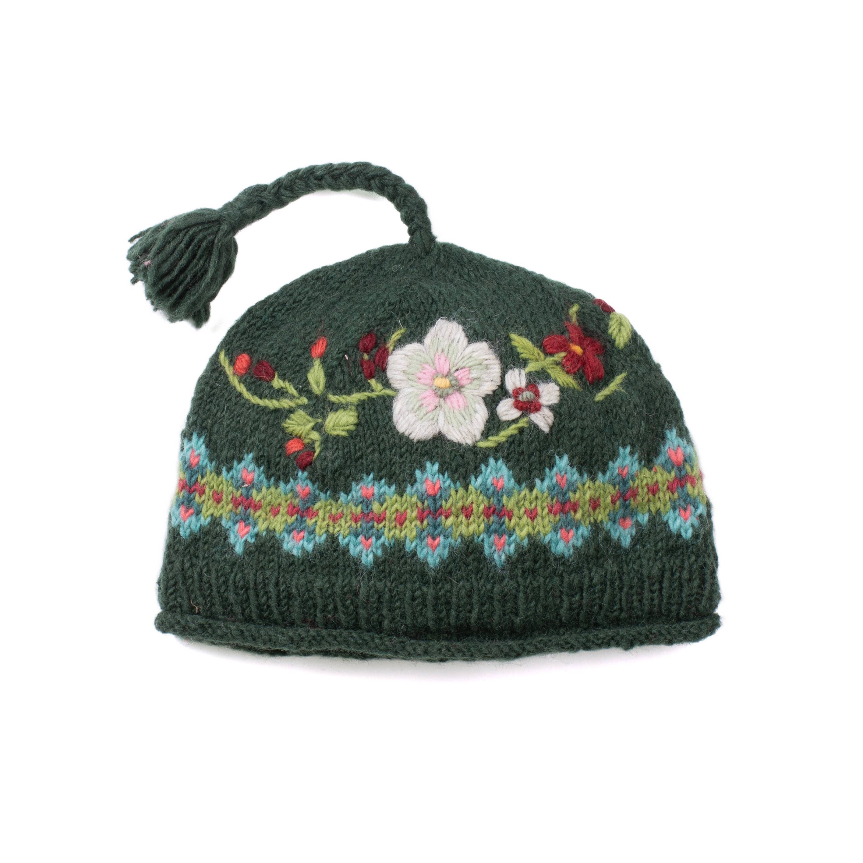 Wildflower Embroidered Wool Beanie Hat