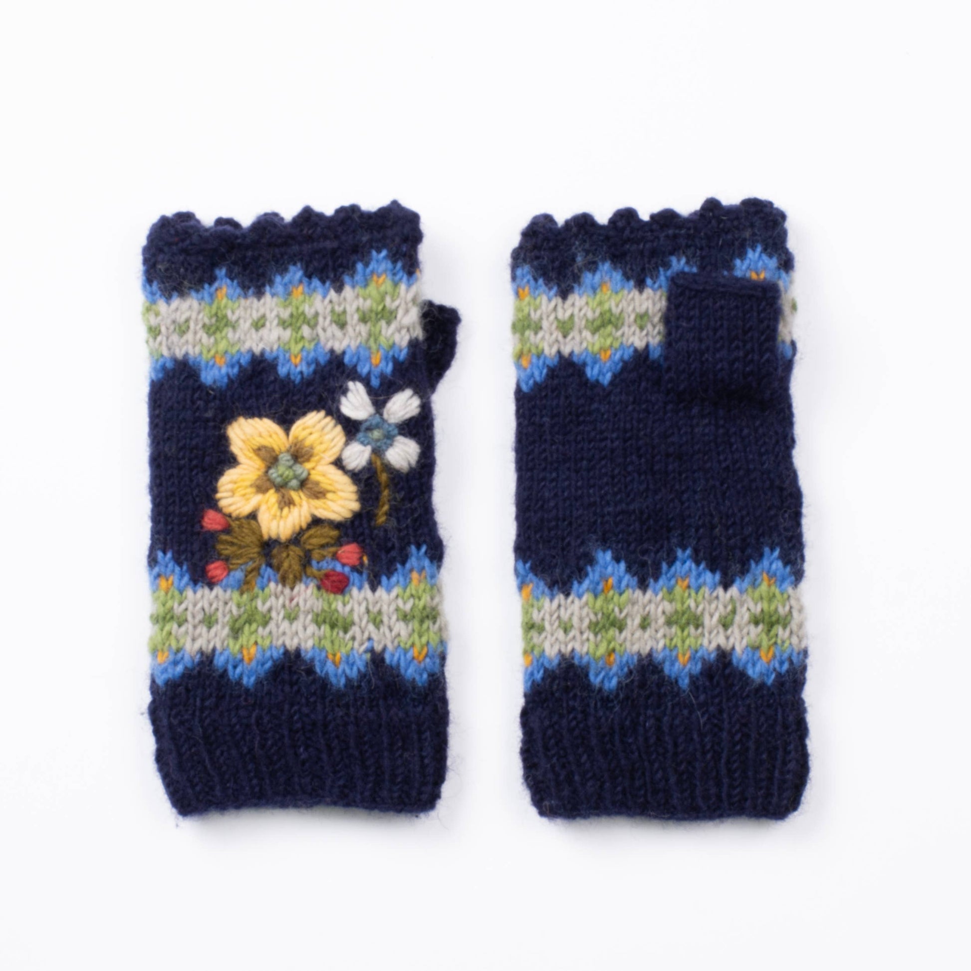 Wildflower Embroidered Wool Handwarmers
