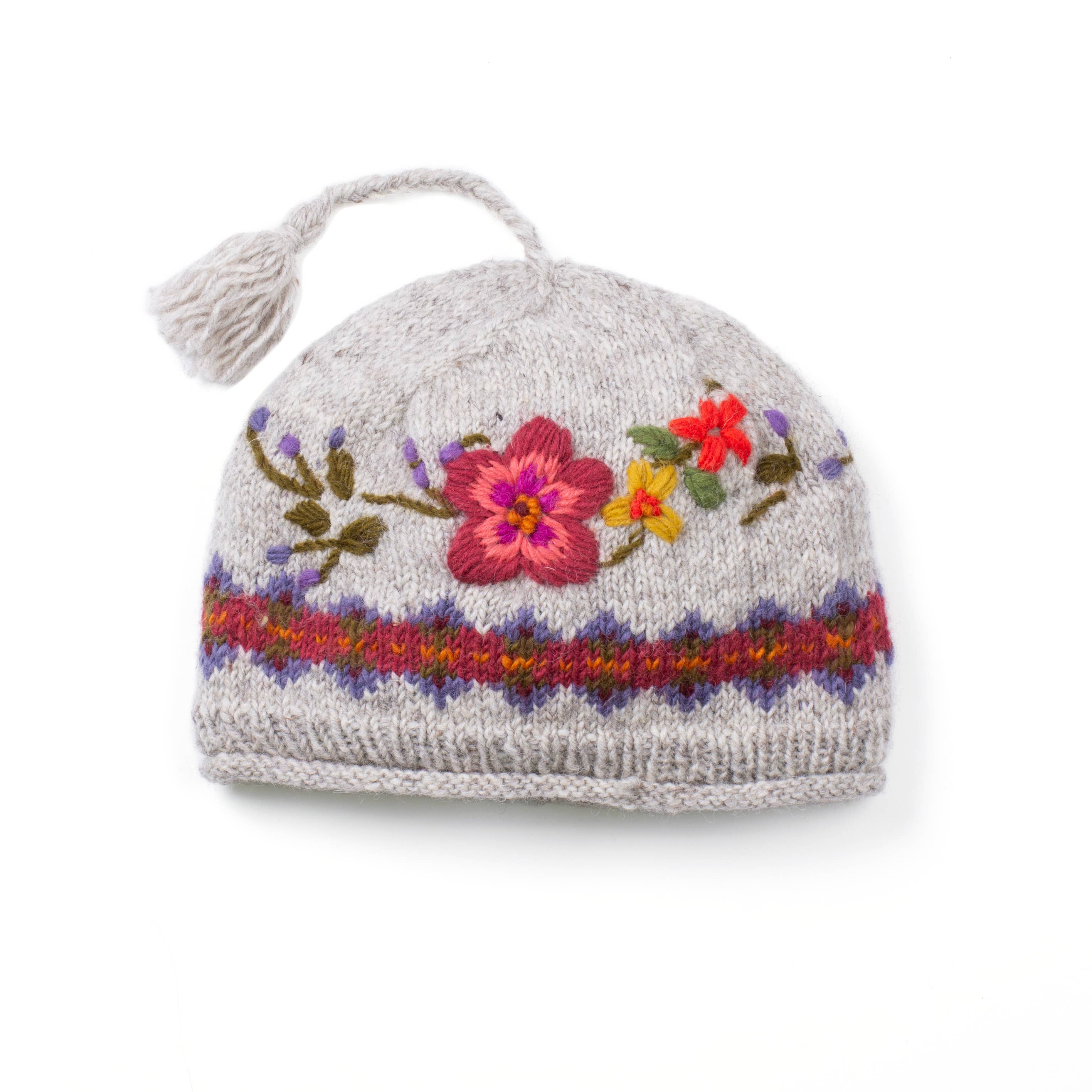 Wildflower Embroidered Wool Beanie Hat