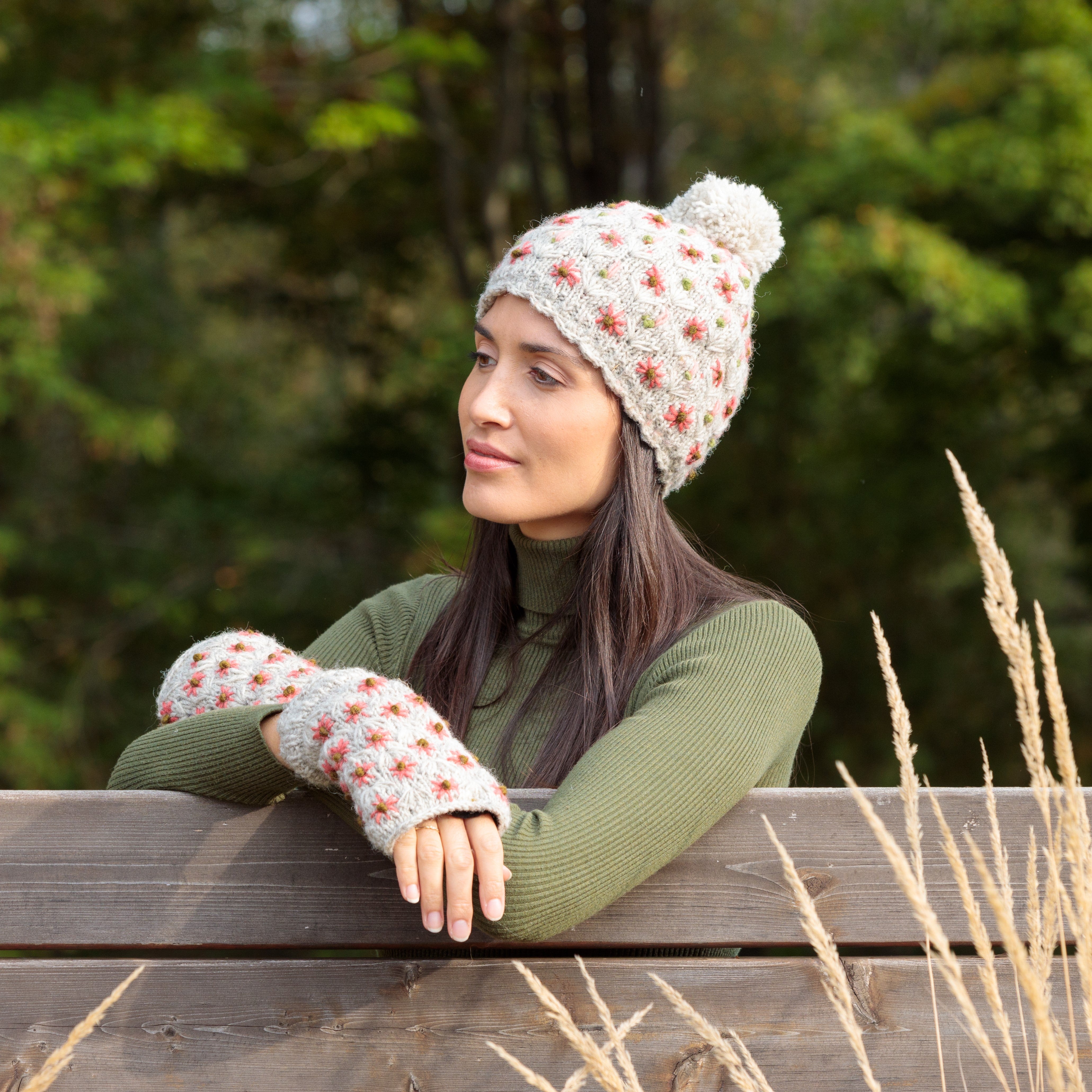 Anaya Wool Hat – Floral Embroidered Beanie with Pom – Lost Horizons CA