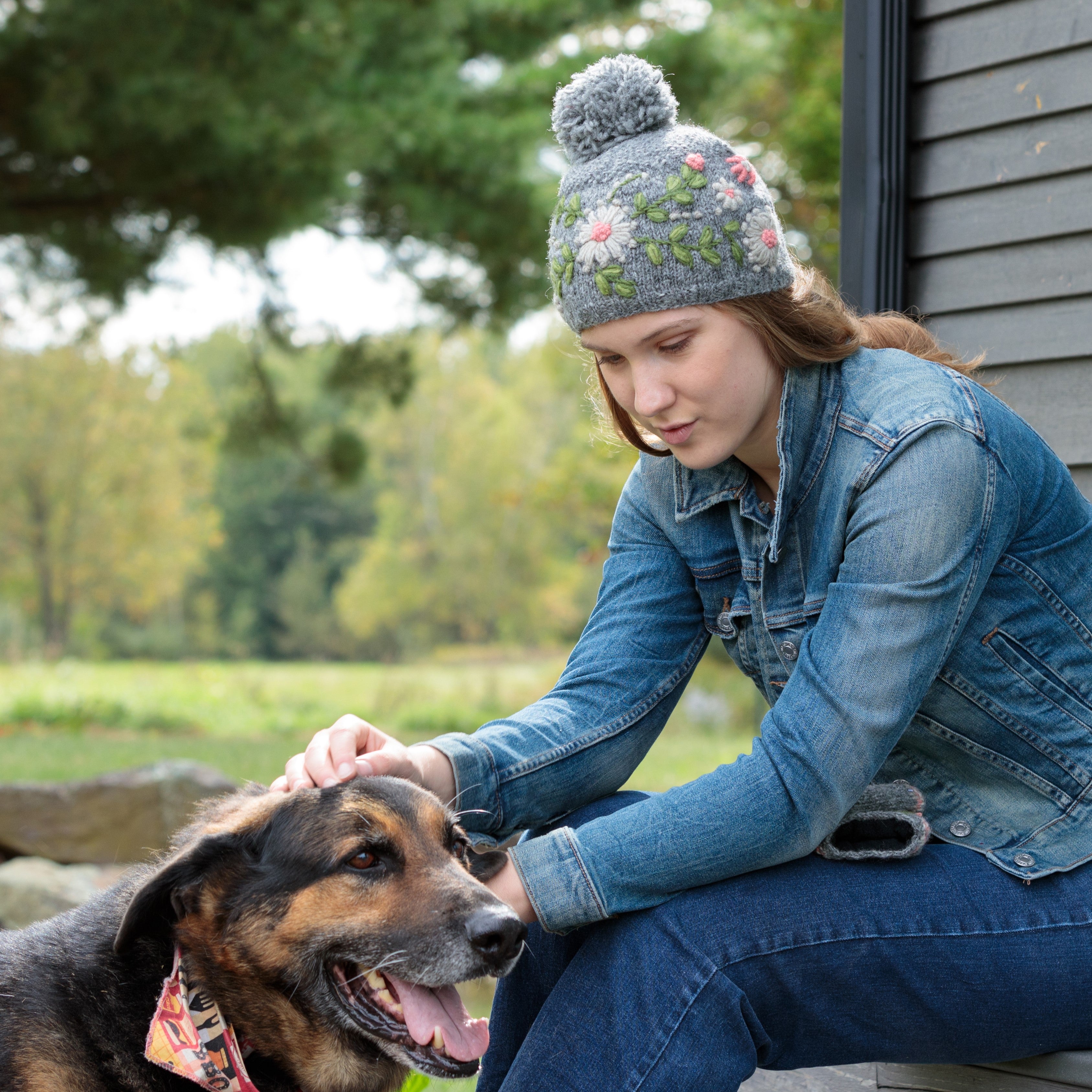 Olivia Beanie – Hand-Embroidered Wool Hat with Fleece-Lined Band