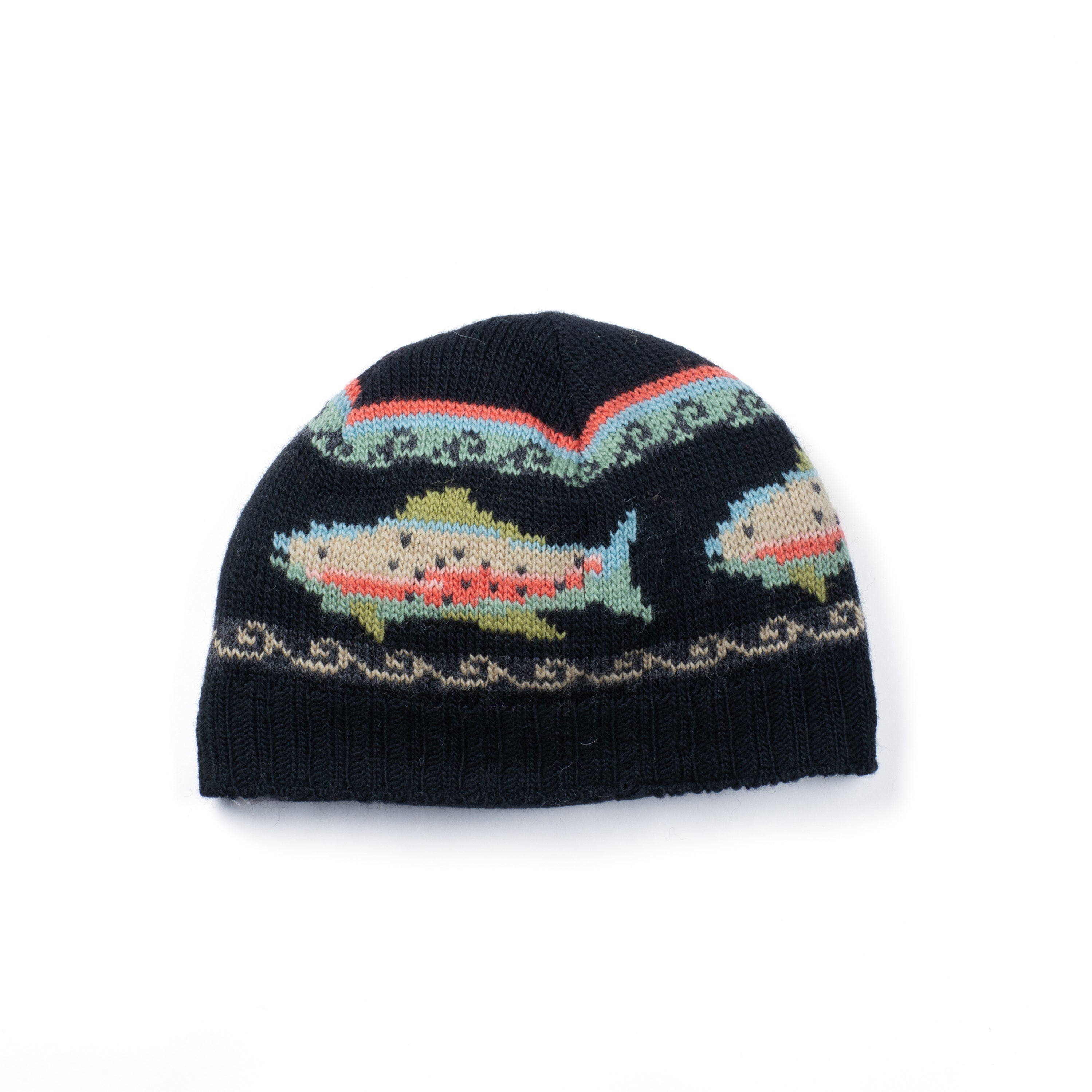 Trout Beanie – Wool Hat with Knitted Fish Design – Lost