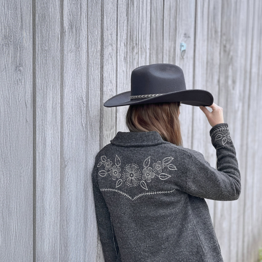 Faith Floral Stitch Wool Zip Sweater