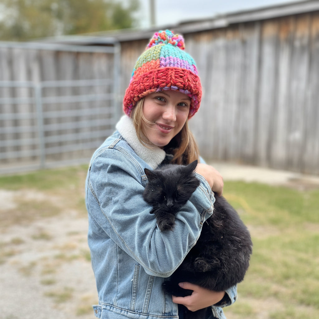 Sloane Chunky Knit Wool Hat with Pom