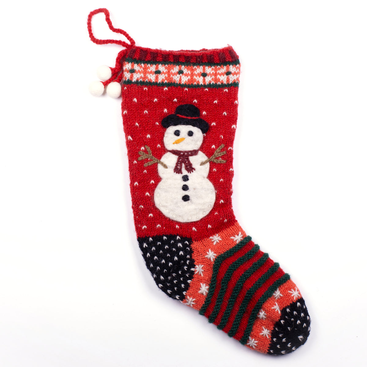 Chaussette de Noël en laine motif bonhomme de neige
