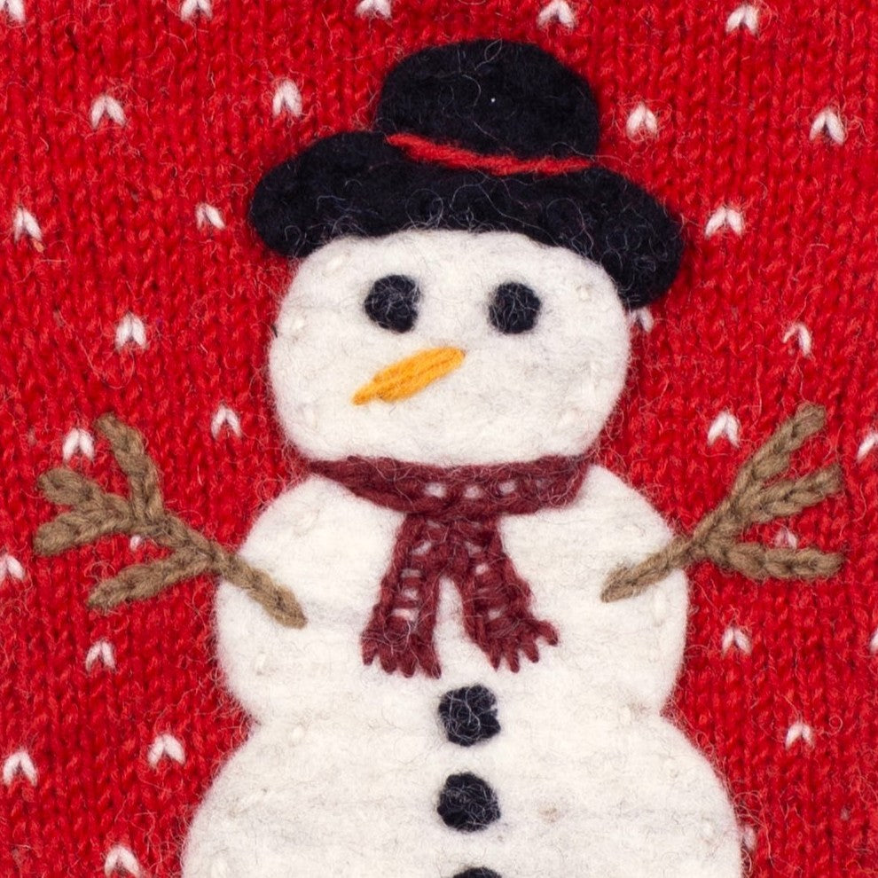 Chaussette de Noël en laine motif bonhomme de neige