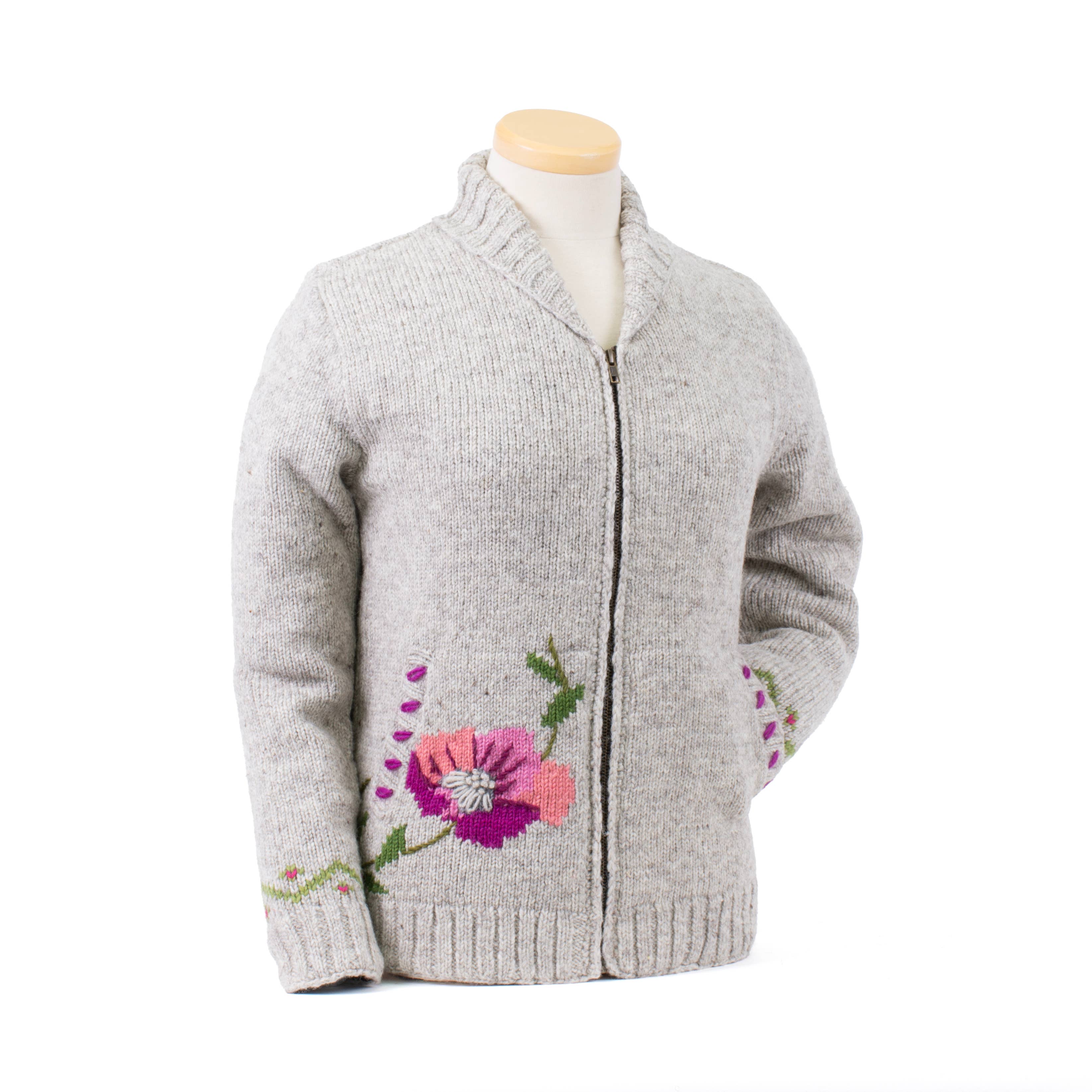 Amber Floral Embroidered Wool Zip Sweater