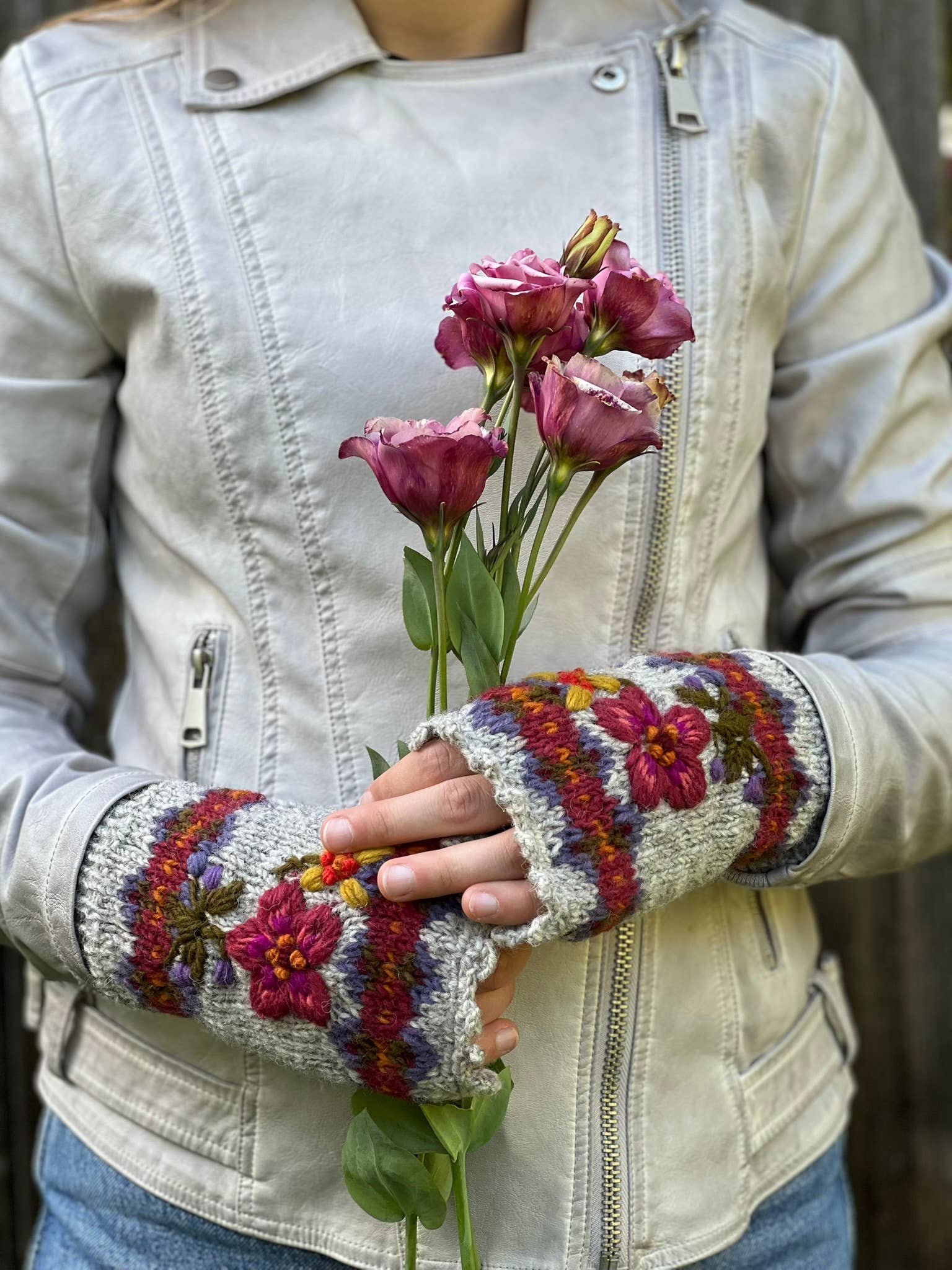 Wildflower Embroidered Wool Handwarmers
