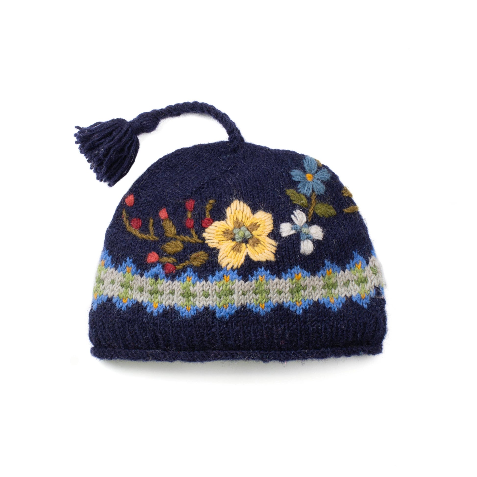 Wildflower Embroidered Wool Beanie Hat