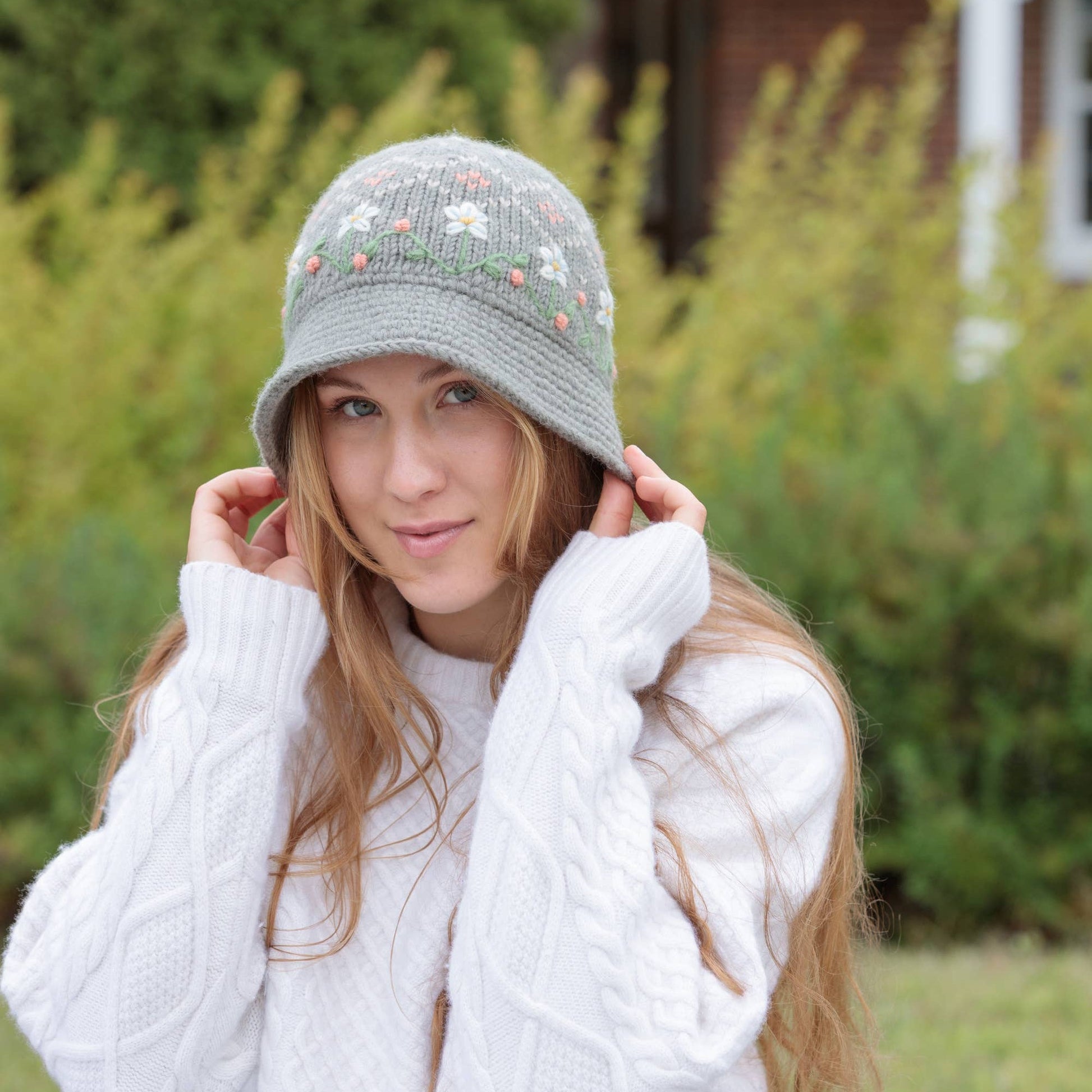 Emma Embroidered Wool Bucket Hat with Crochet Brim