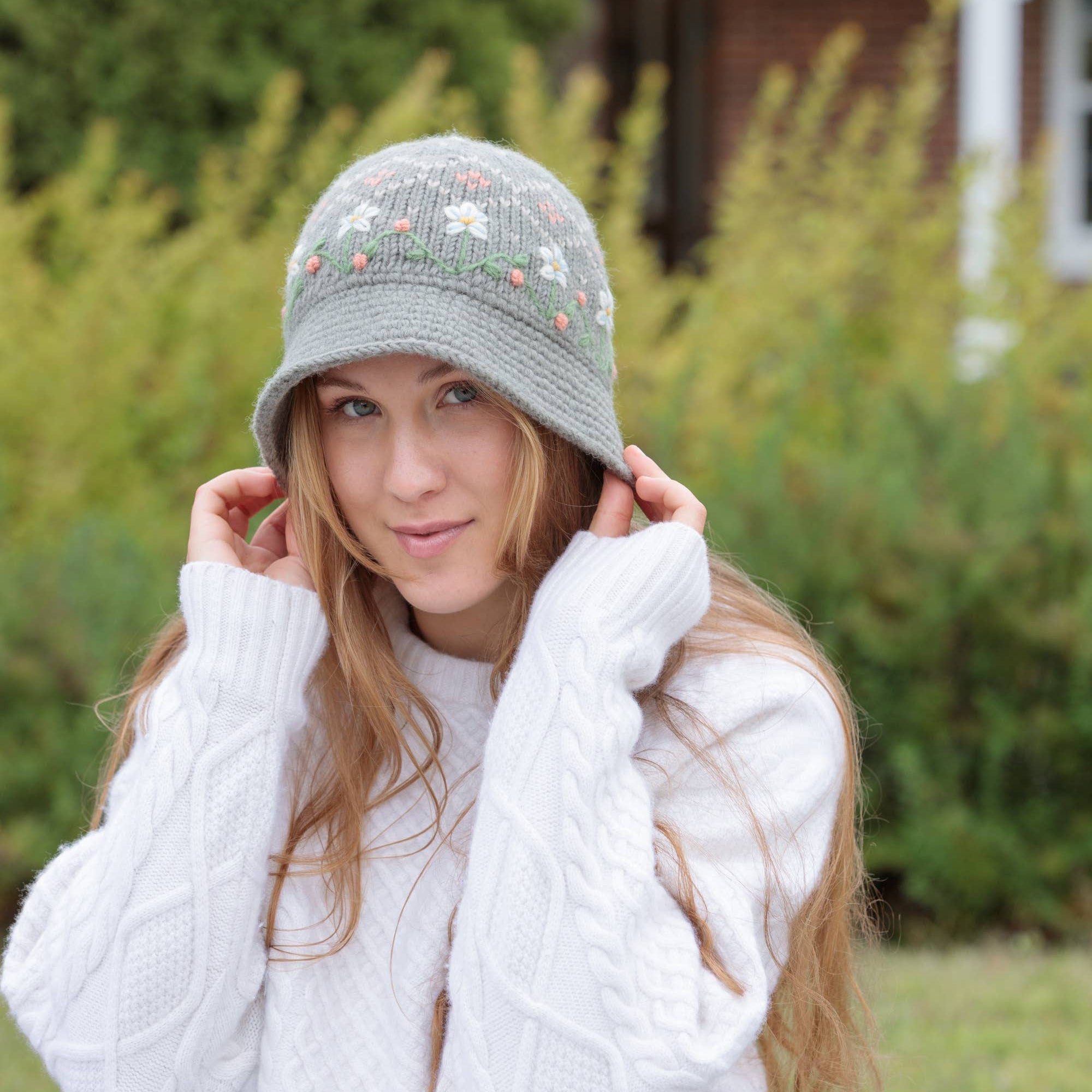 Emma Embroidered Wool Bucket Hat with Crochet Brim
