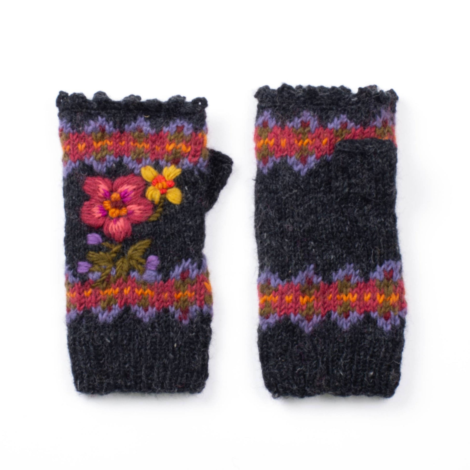 Wildflower Embroidered Wool Handwarmers