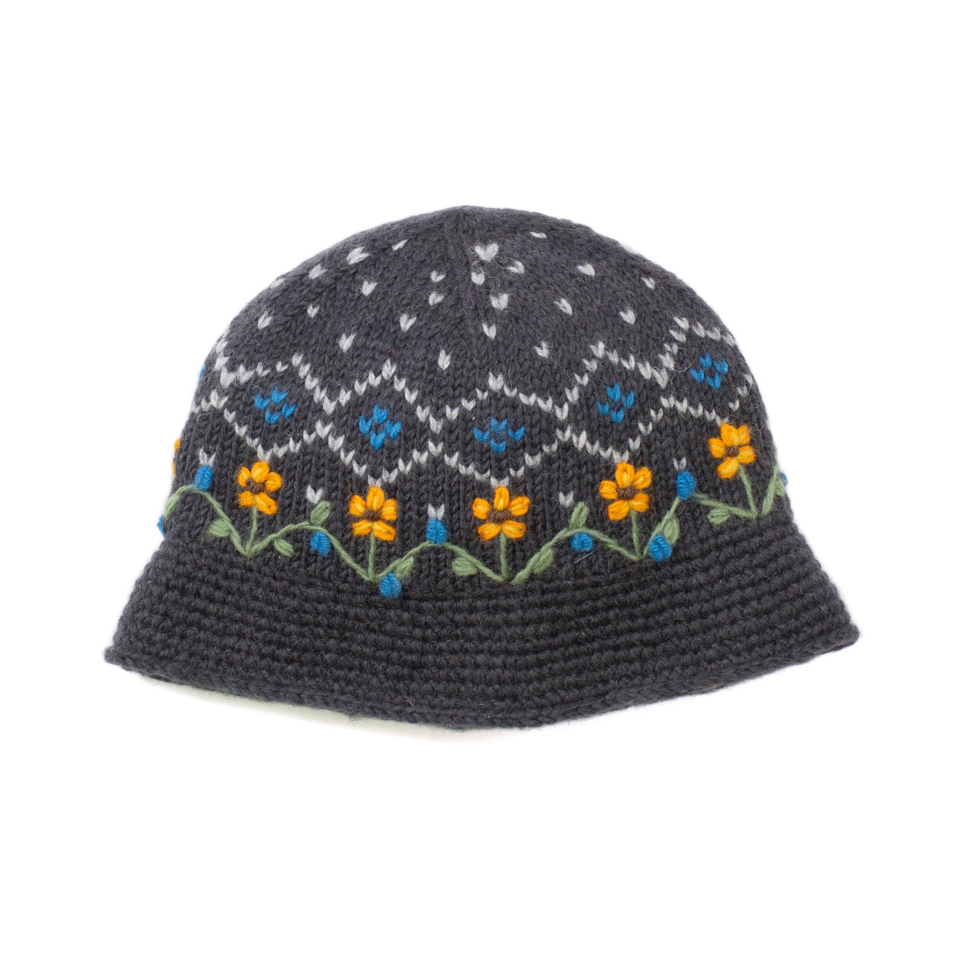 Emma Embroidered Wool Bucket Hat with Crochet Brim