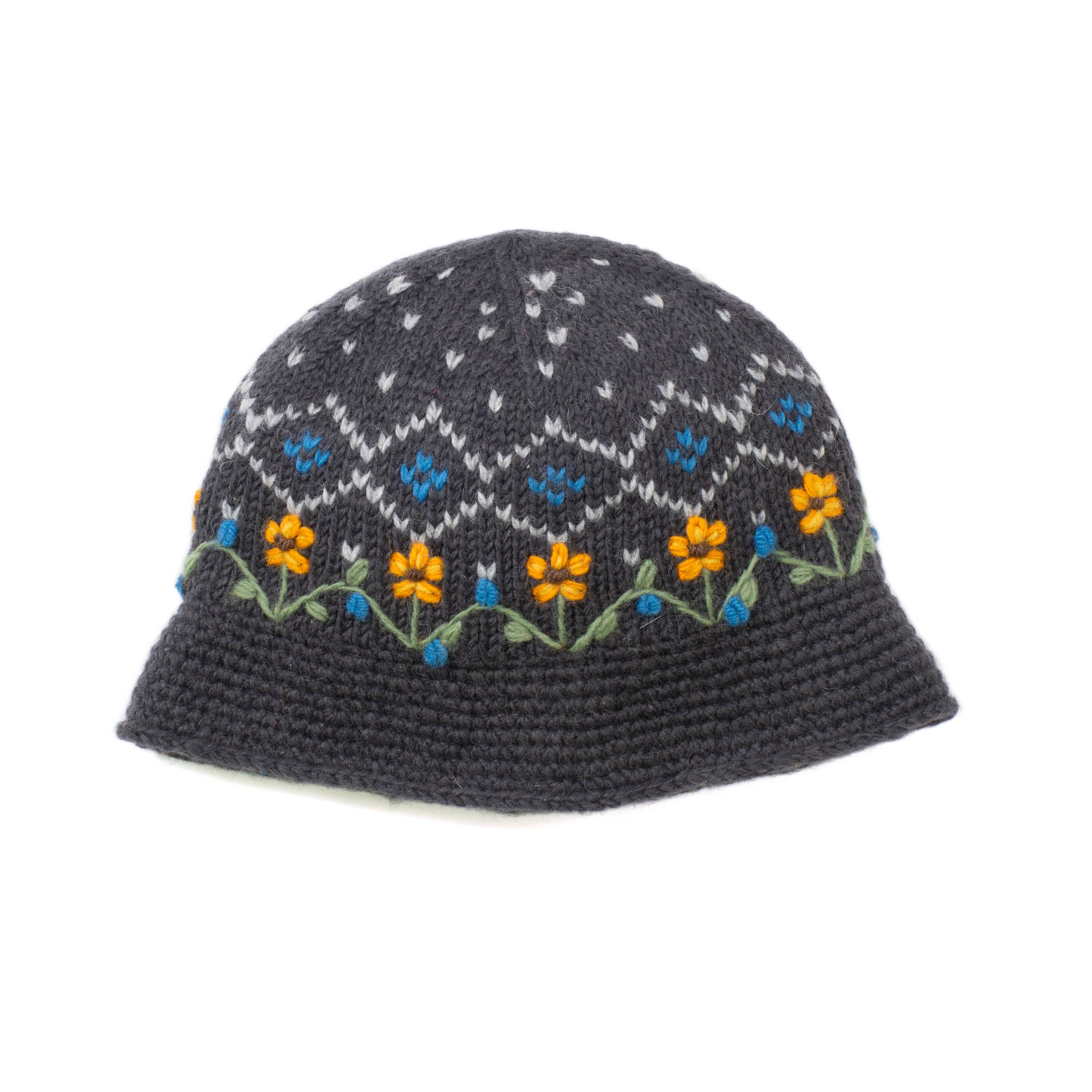 Emma Embroidered Wool Bucket Hat with Crochet Brim