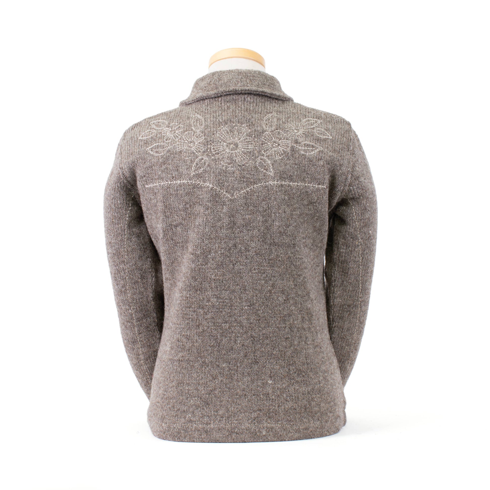 Faith Floral Stitch Wool Zip Sweater