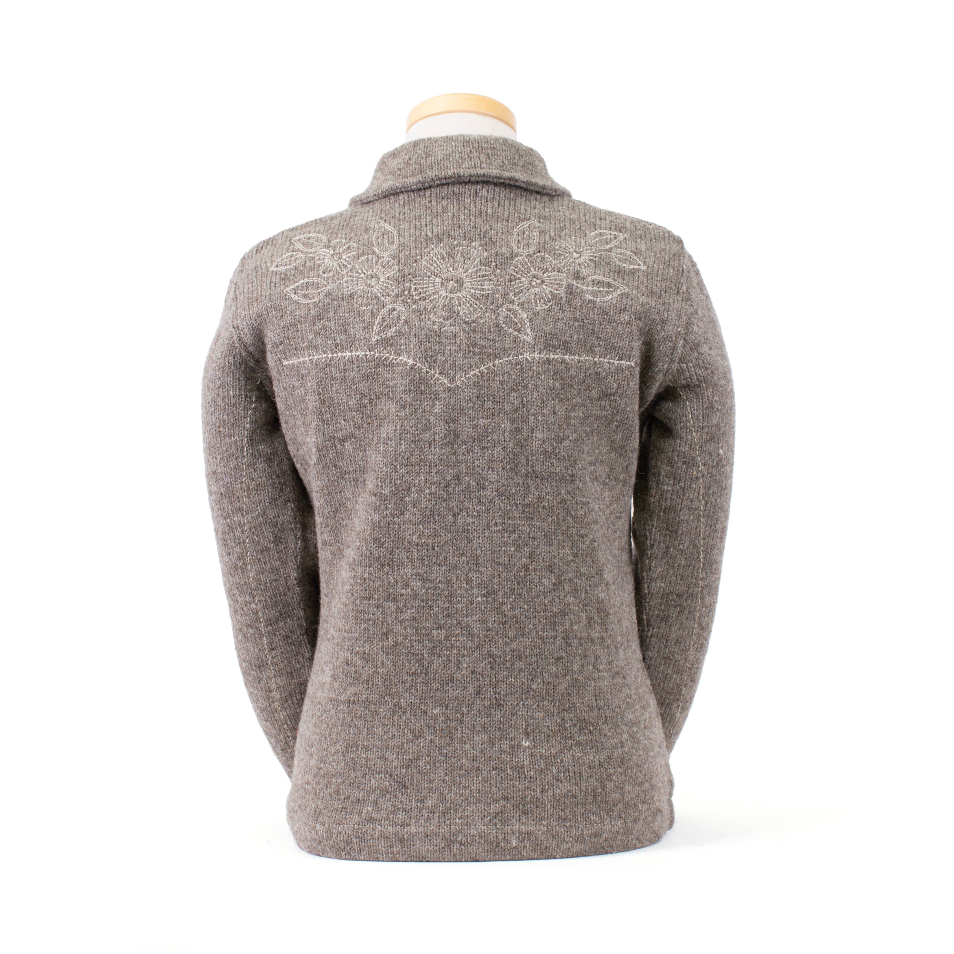 Faith Floral Stitch Wool Zip Sweater