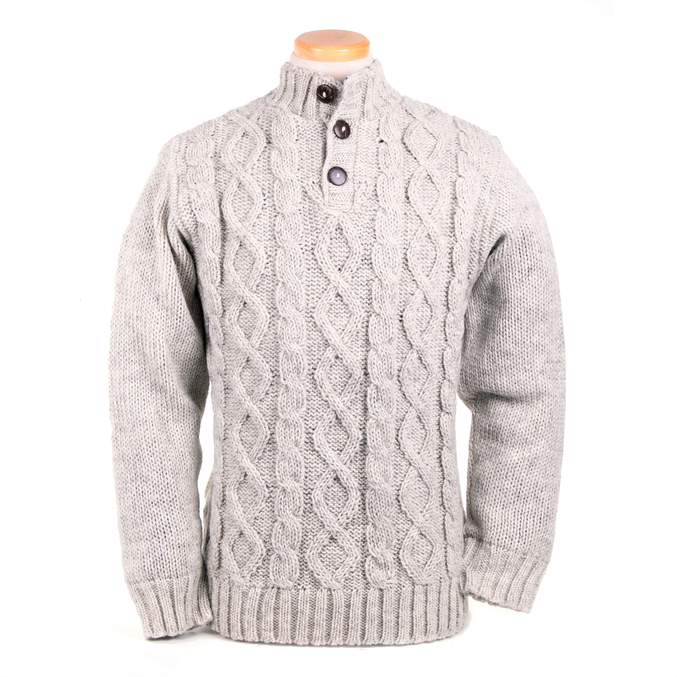 久遠　Fisherman collage knit/White Connery - Cable Knit Wool Pullover Sweater – Lost Horizons CA