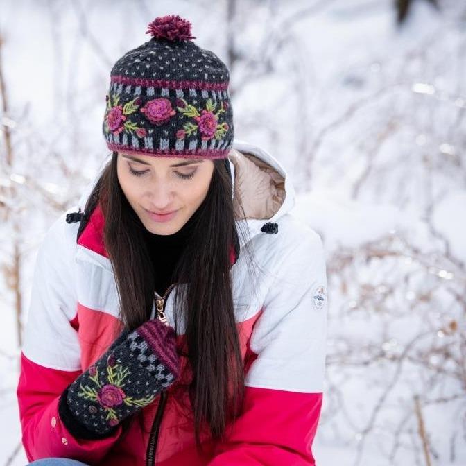 Aubrey Beanie - Wool Floral Knit Winter Hat with Two-Tone Aubrey Beanie - Wool Floral Knit Winter Hat with Two-Tone