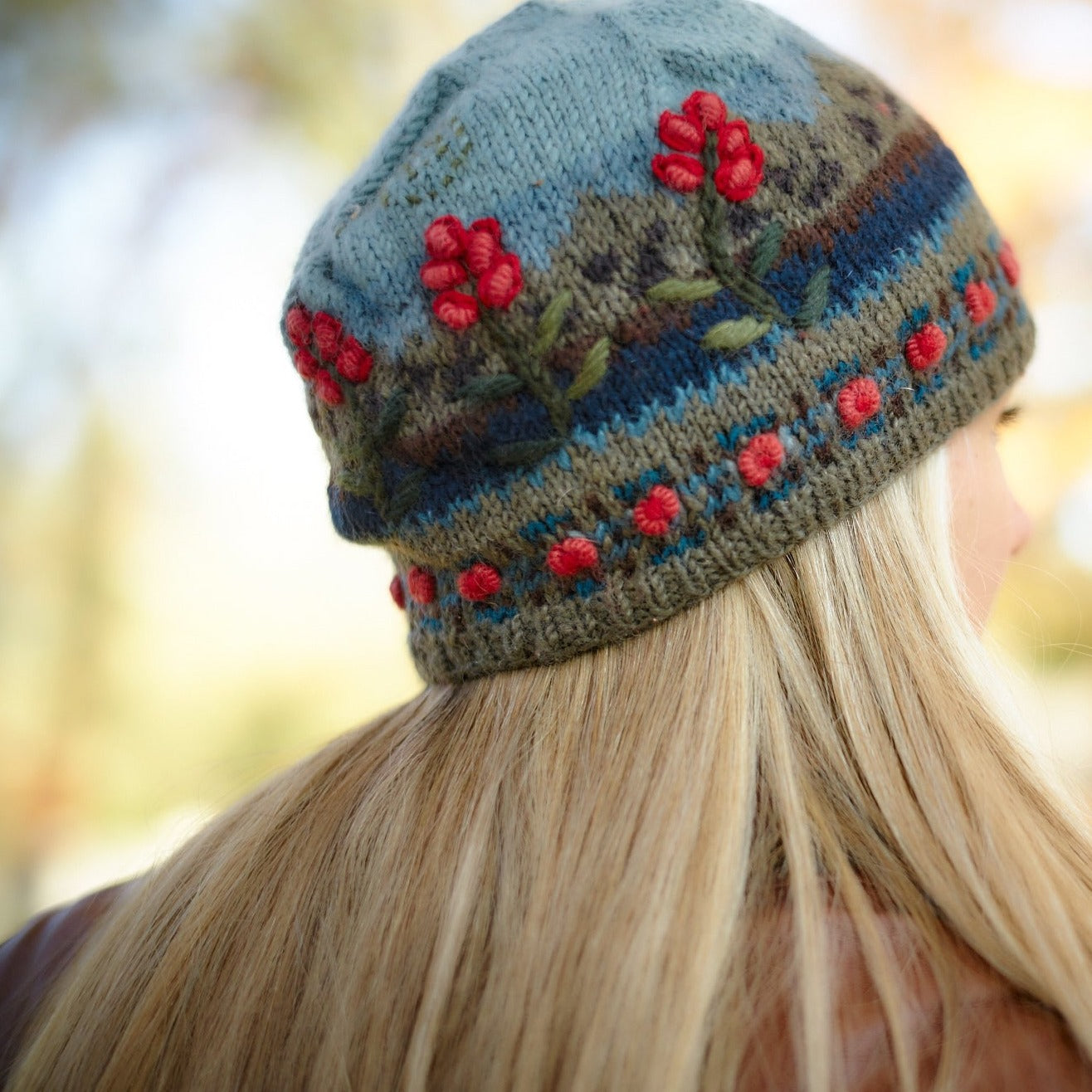 Chloe Beanie Floral Knit Winter Hat with Mountain-Inspired