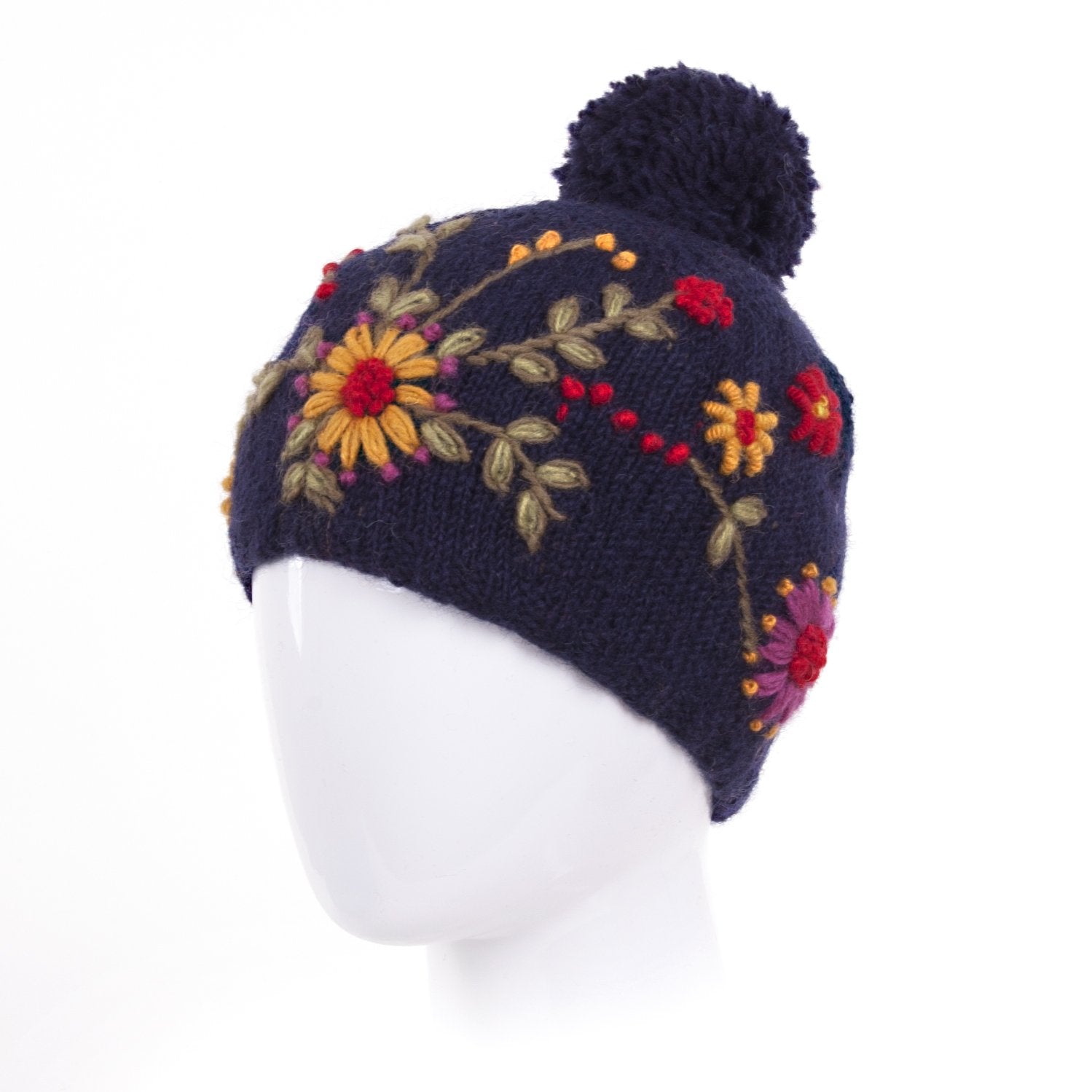 Olivia Beanie – Hand-Embroidered Wool Hat with Fleece-Lined